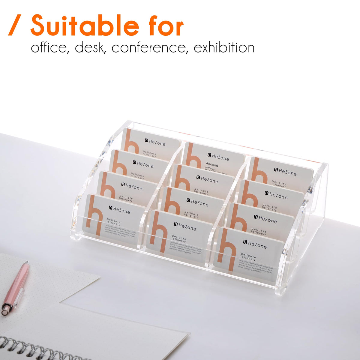 HeZone Business Card Holder Display for Desk Muitiple, Clear Acrylic Business card Stand Rack for