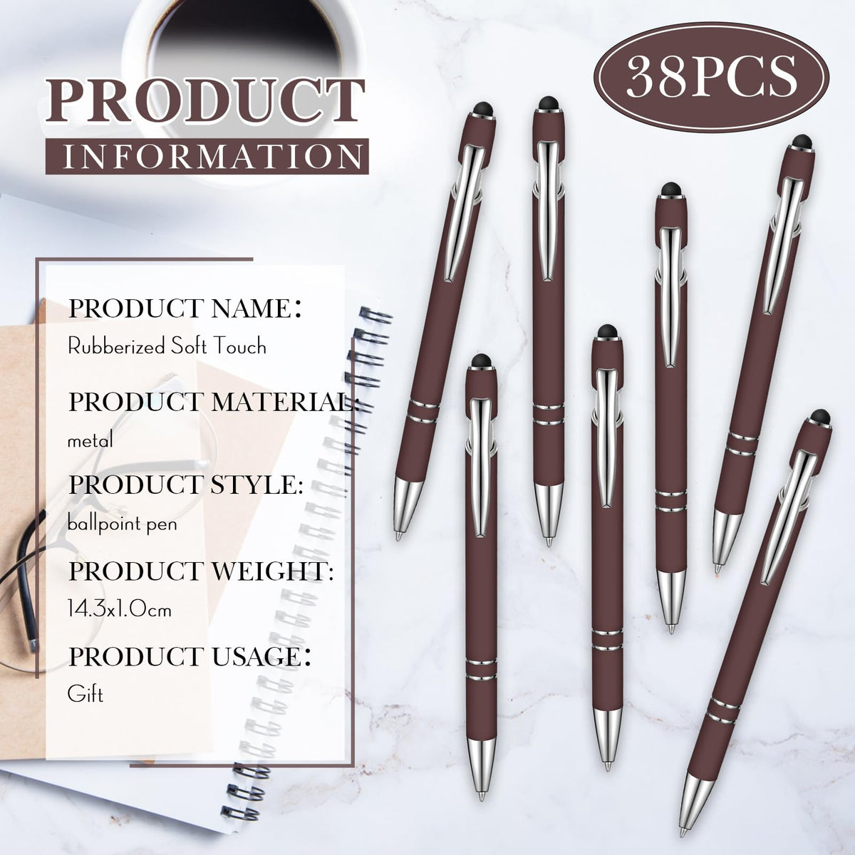 Zonon 38 Pieces Rubberized Ballpoint Pen with Stylus Tip Stylish Metal Pen Capacitive Stylus with