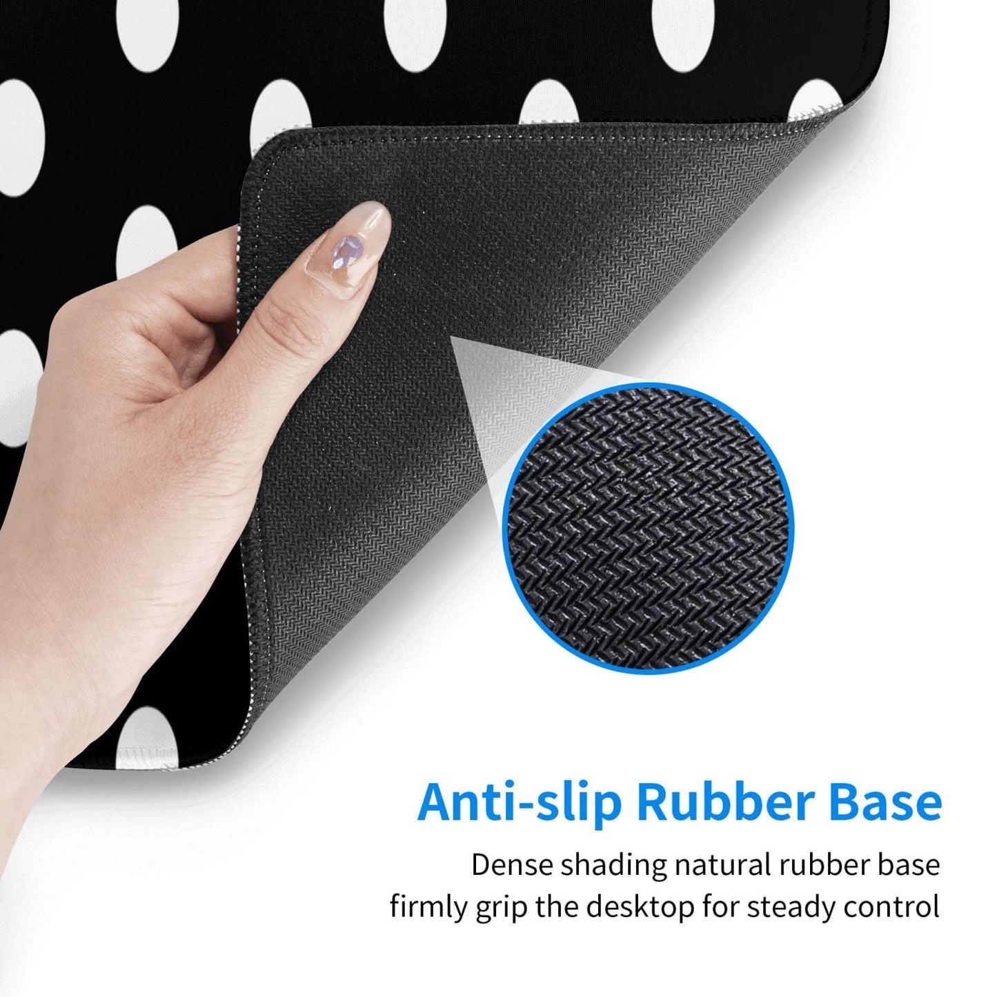 White Polka Dot Mouse Pad Extended Large Gaming Mousepad XL Big Long Oversized Desk Mat Stitched