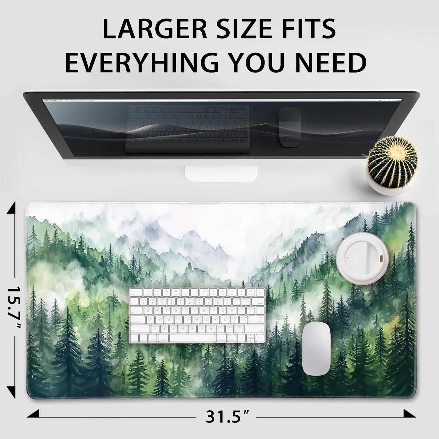 Mcapirivo Misty Forest Mountain Gaming Mouse Pad Desk Mat 31.5"x15.7"