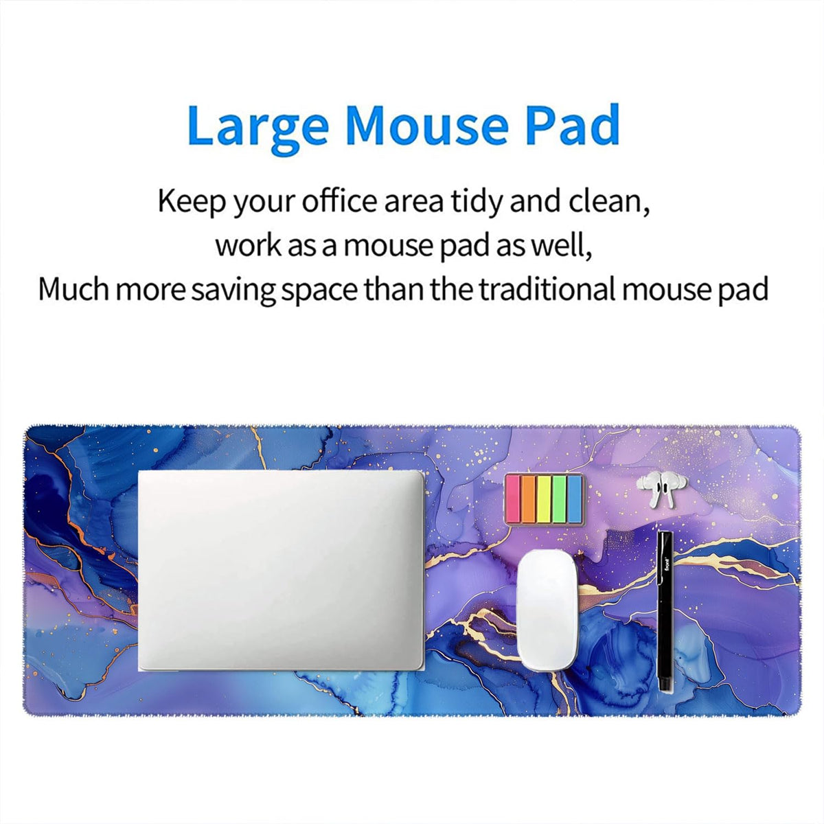 Purple Marble Gaming Mouse Pad Blue Gold Marbling Mousepad XL Large Gaming Mouse Pad Laptop