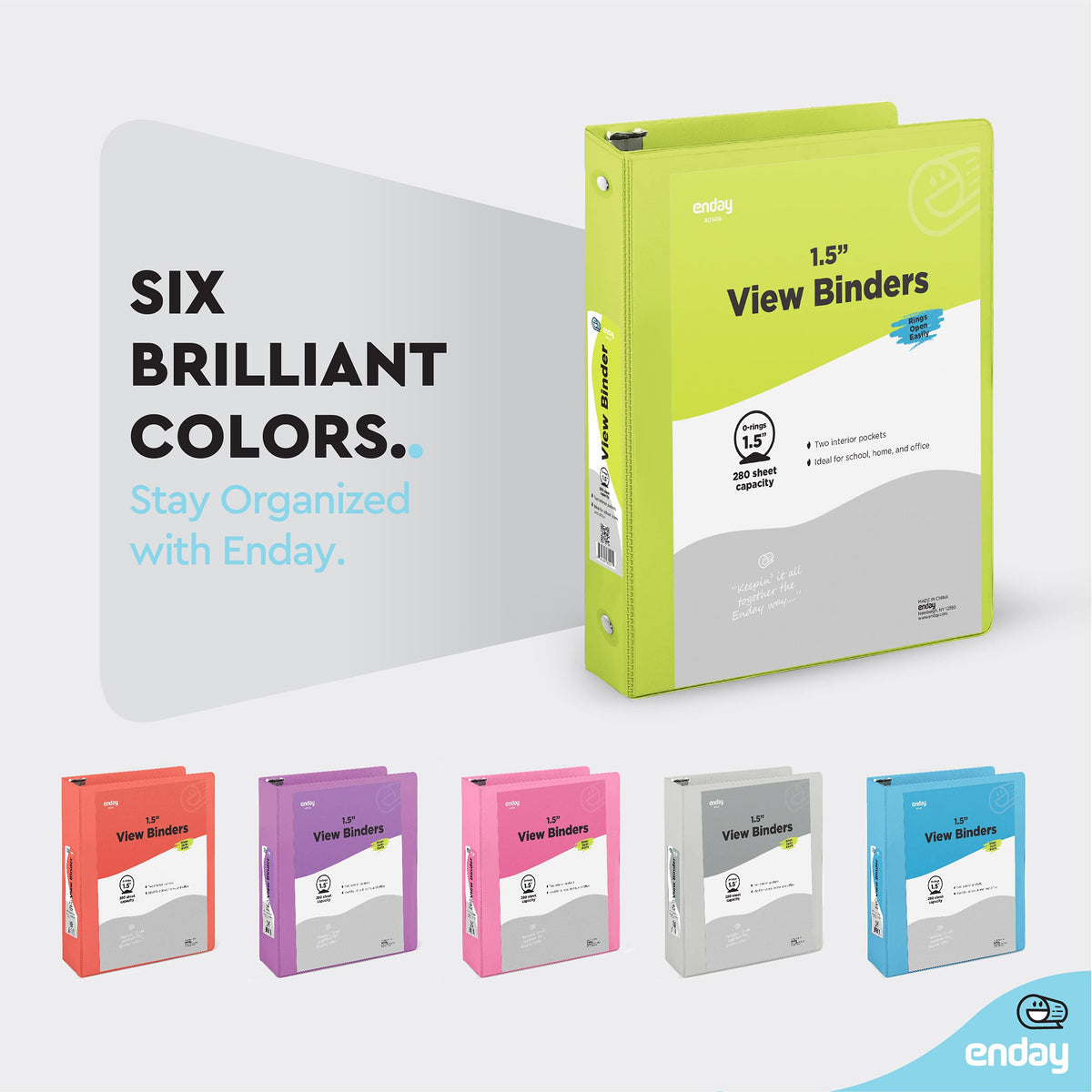 Enday 1.5 Inch Binder (12 Pack - Green) 3 Ring Binder 1.5 inch with Clear View Cover and 2 Inside