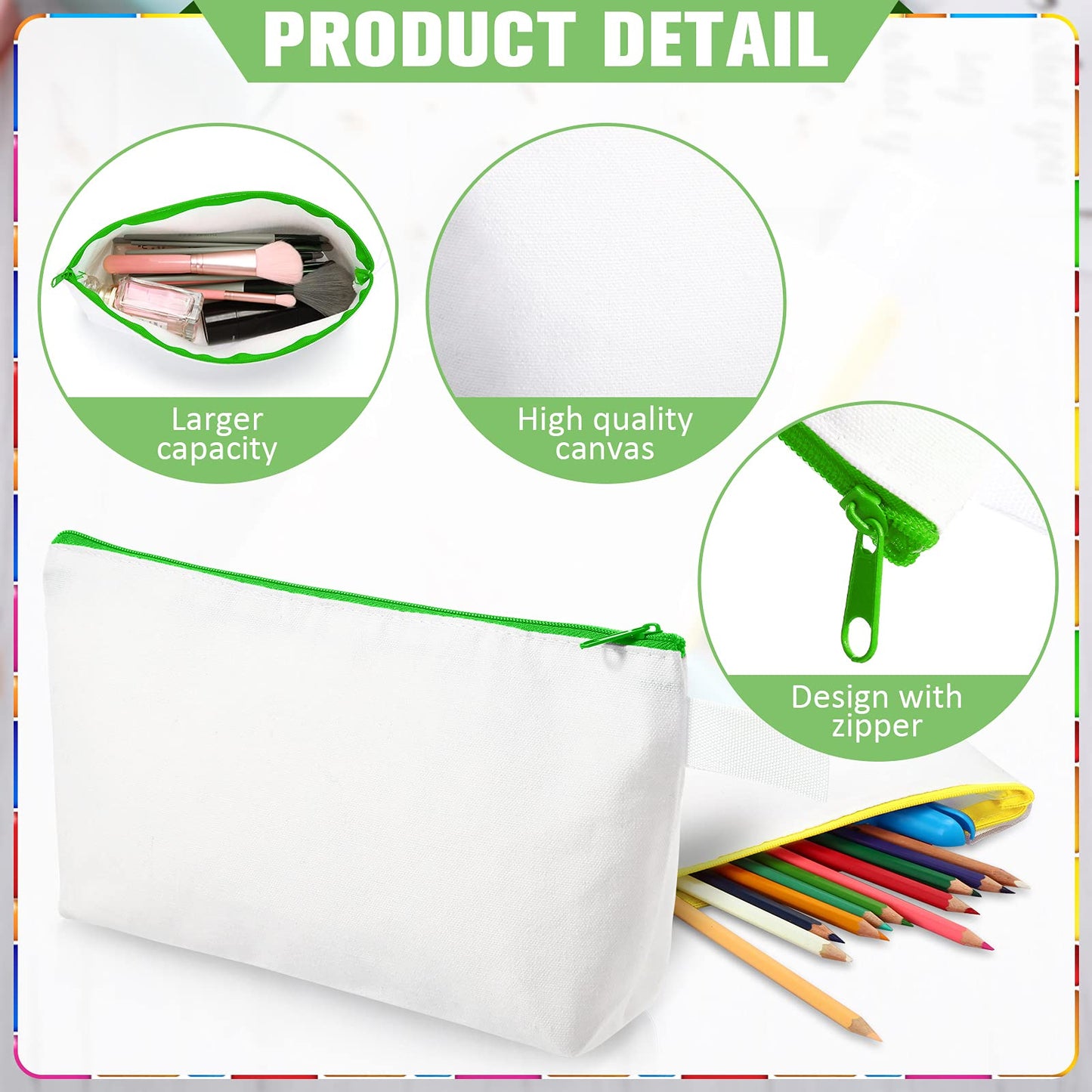 Saintrygo 30 Pieces Blank DIY Craft Canvas Pencil Case - Makeup Pouch Bags in Bulk, Travel Toiletry