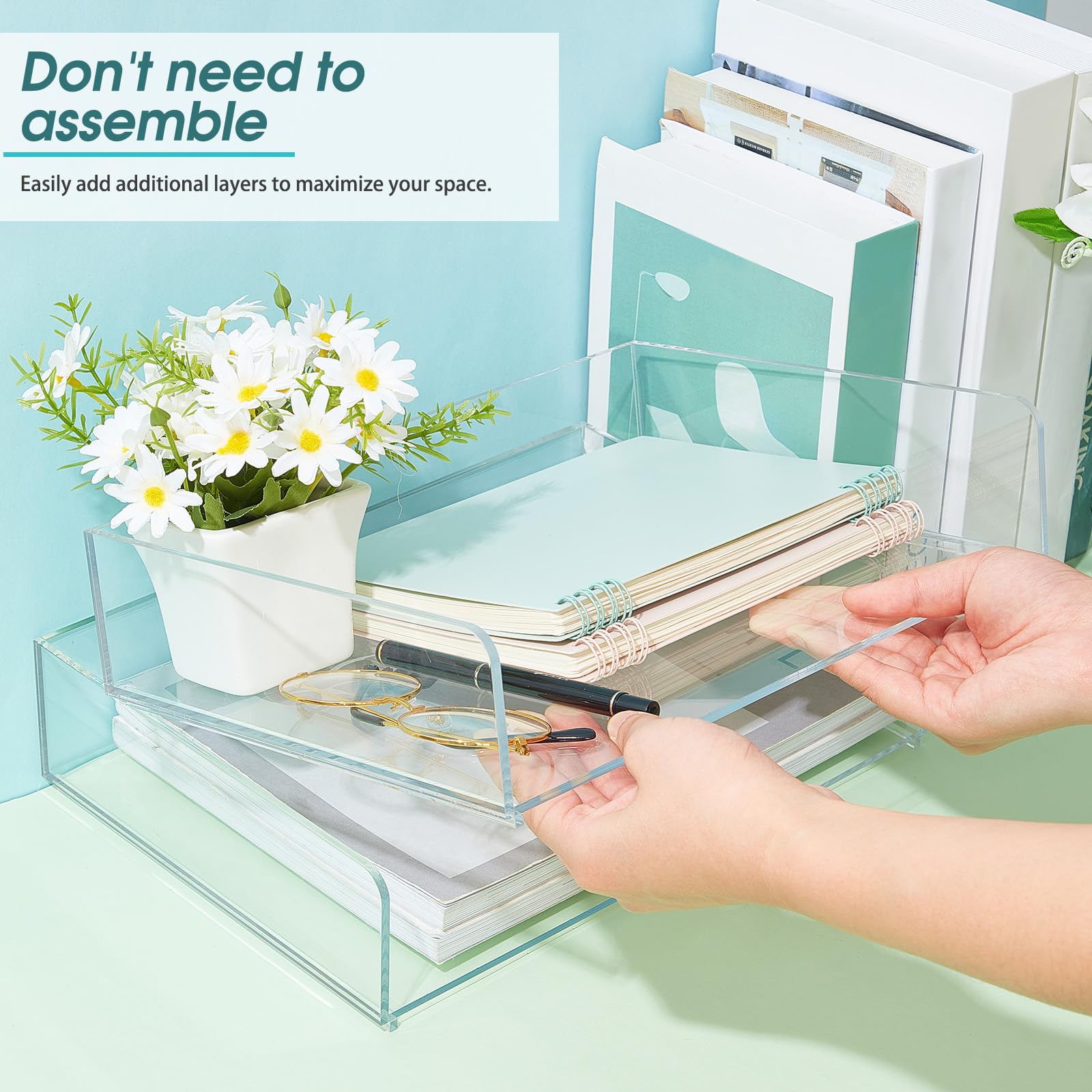 Yulejo 2 Pack Acrylic Desk Organizers, Stackable Paper Tray, 12.4x8.8x5.4''