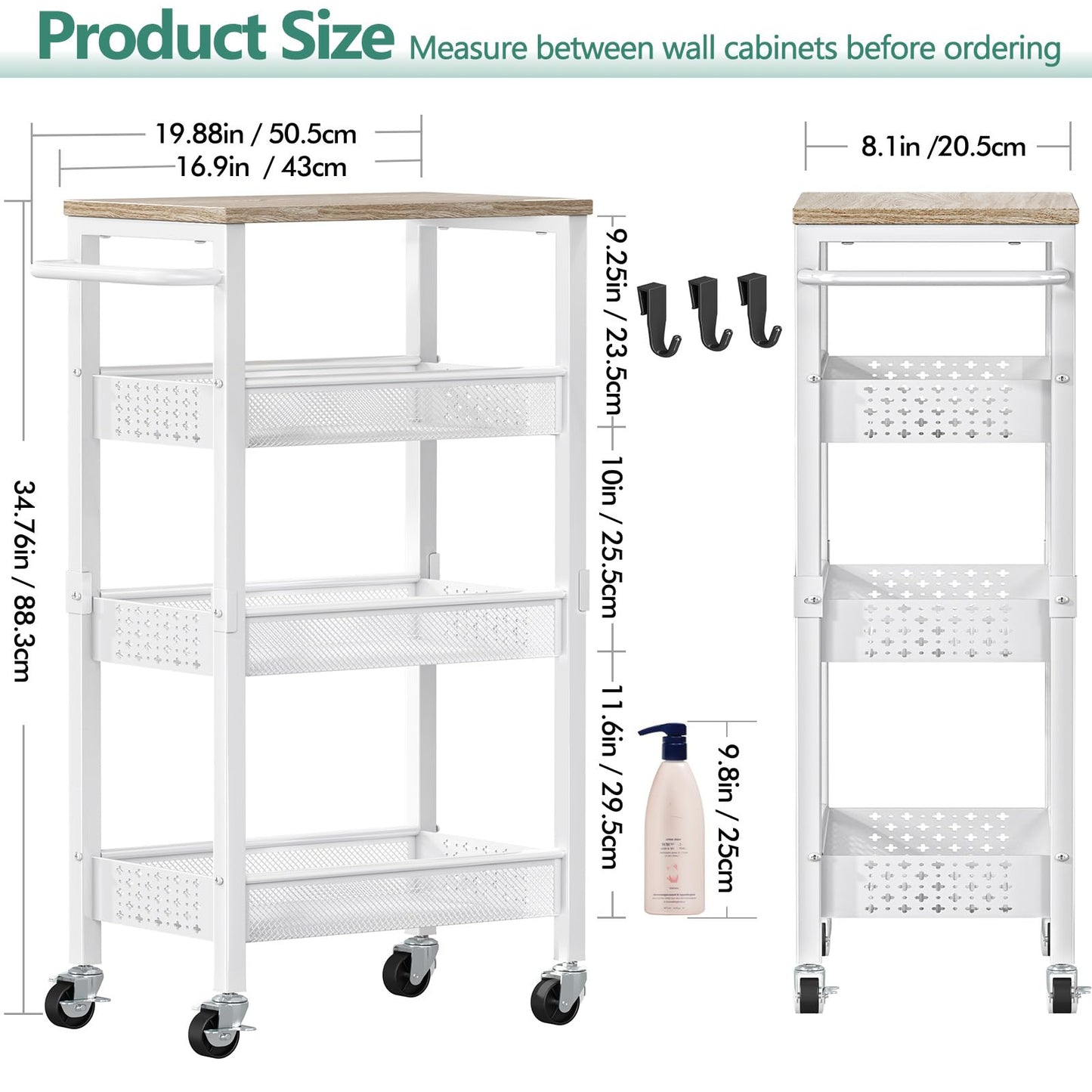 Vivihomety 4-Tier Laundry Utility Rolling Storage Cart with Wheels, Metal