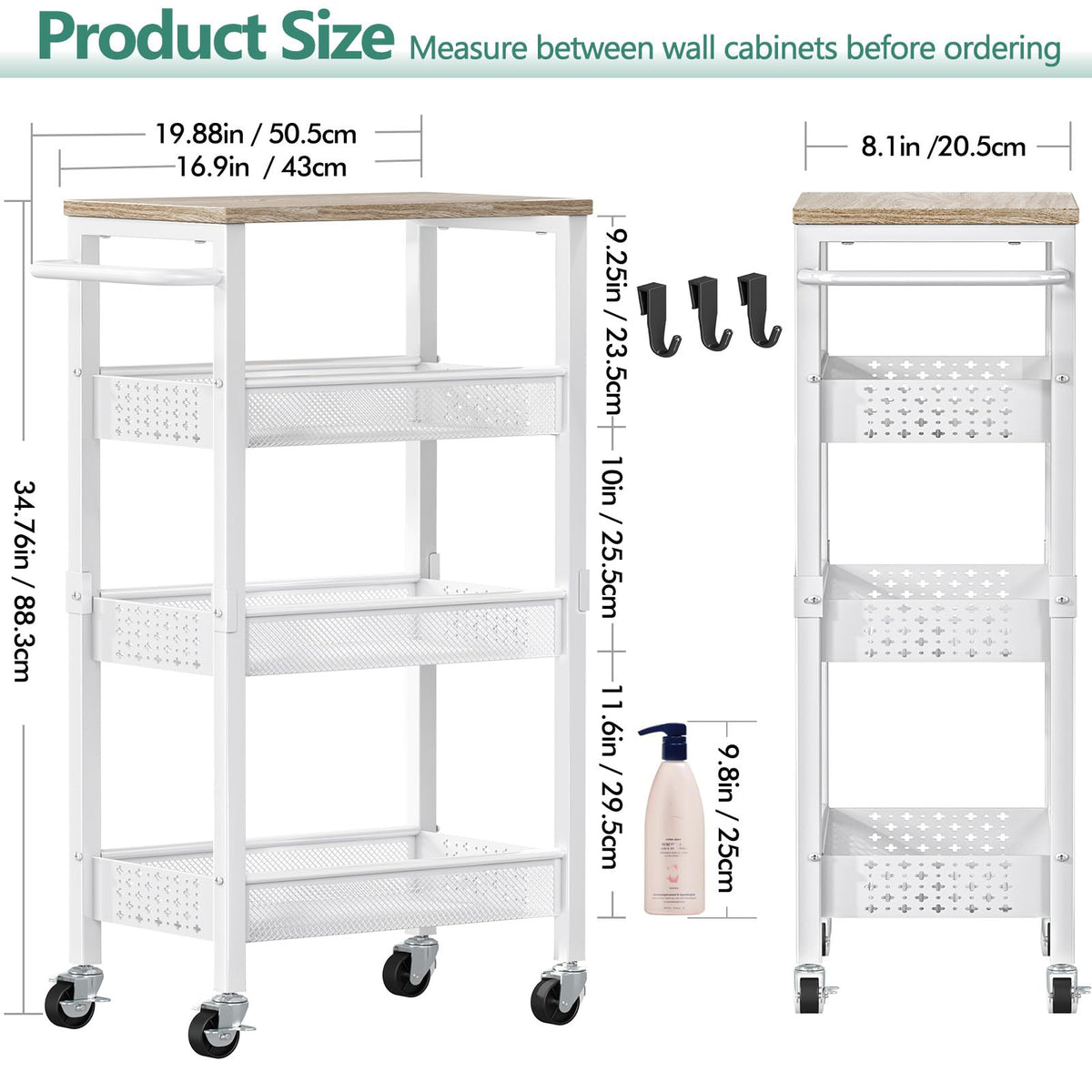 Vivihomety 4-Tier Laundry Utility Rolling Storage Cart with Wheels, Metal