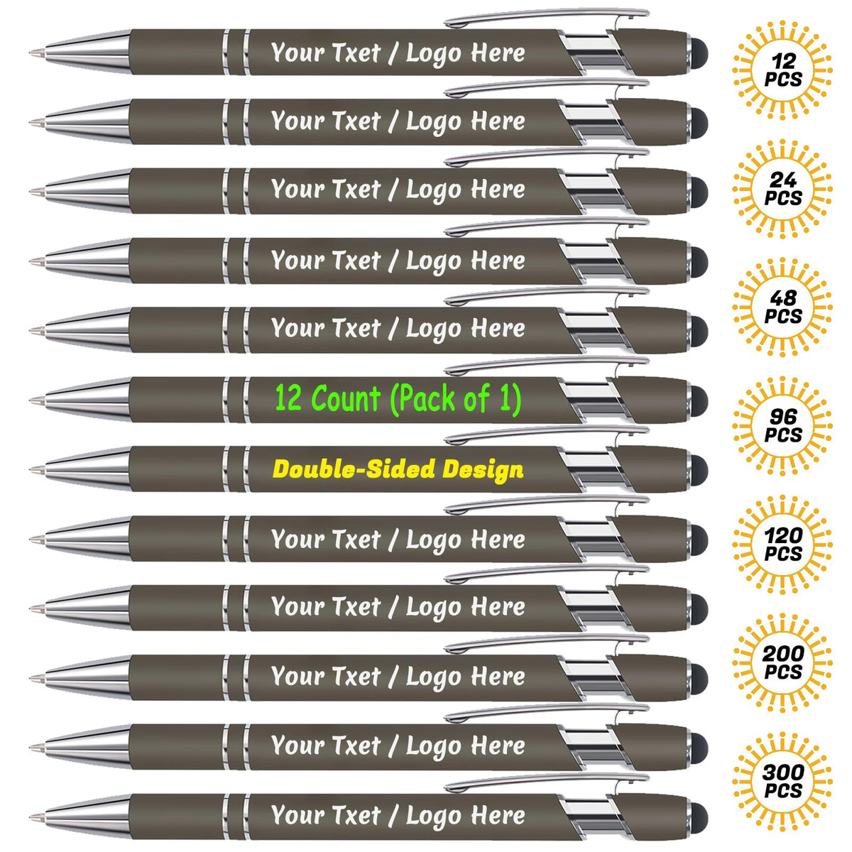NGTSFLY Rubberized Soft Touch Ballpoint Pen with Stylus Tip, Brown, 12-Pack