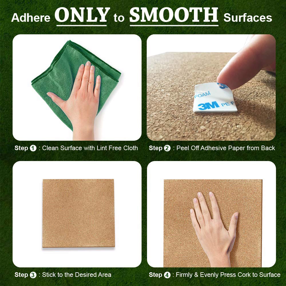 Classic Mules Cork Board Tiles - 8 Pack Square - 12" x 12" - 1/4" Thick Cork Tiles - Premium