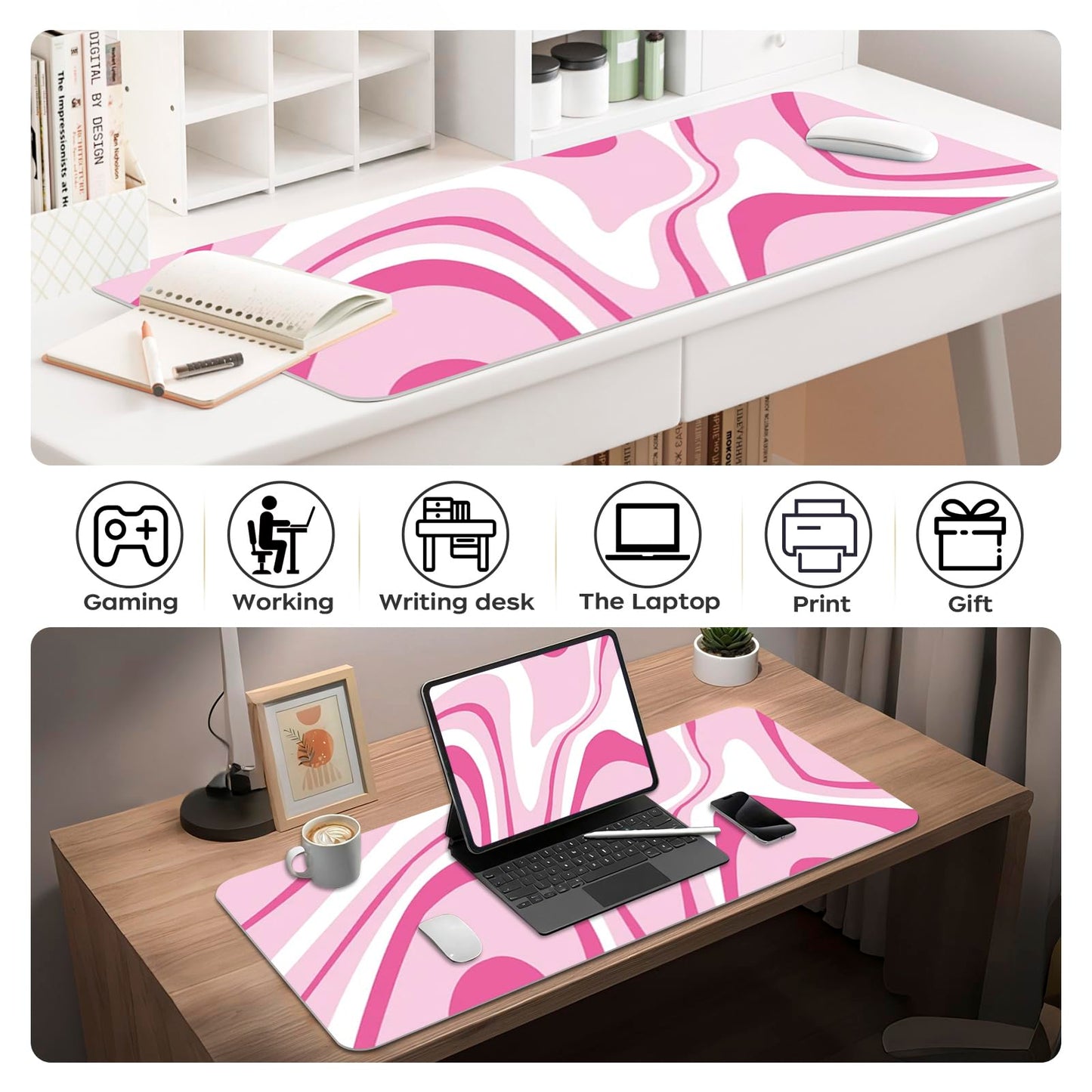 Large Desk Mat 35.4" x 15.7", PU Leather Desk Mats Mouse Pad Protector, Large Mouse Pad Non-Slip