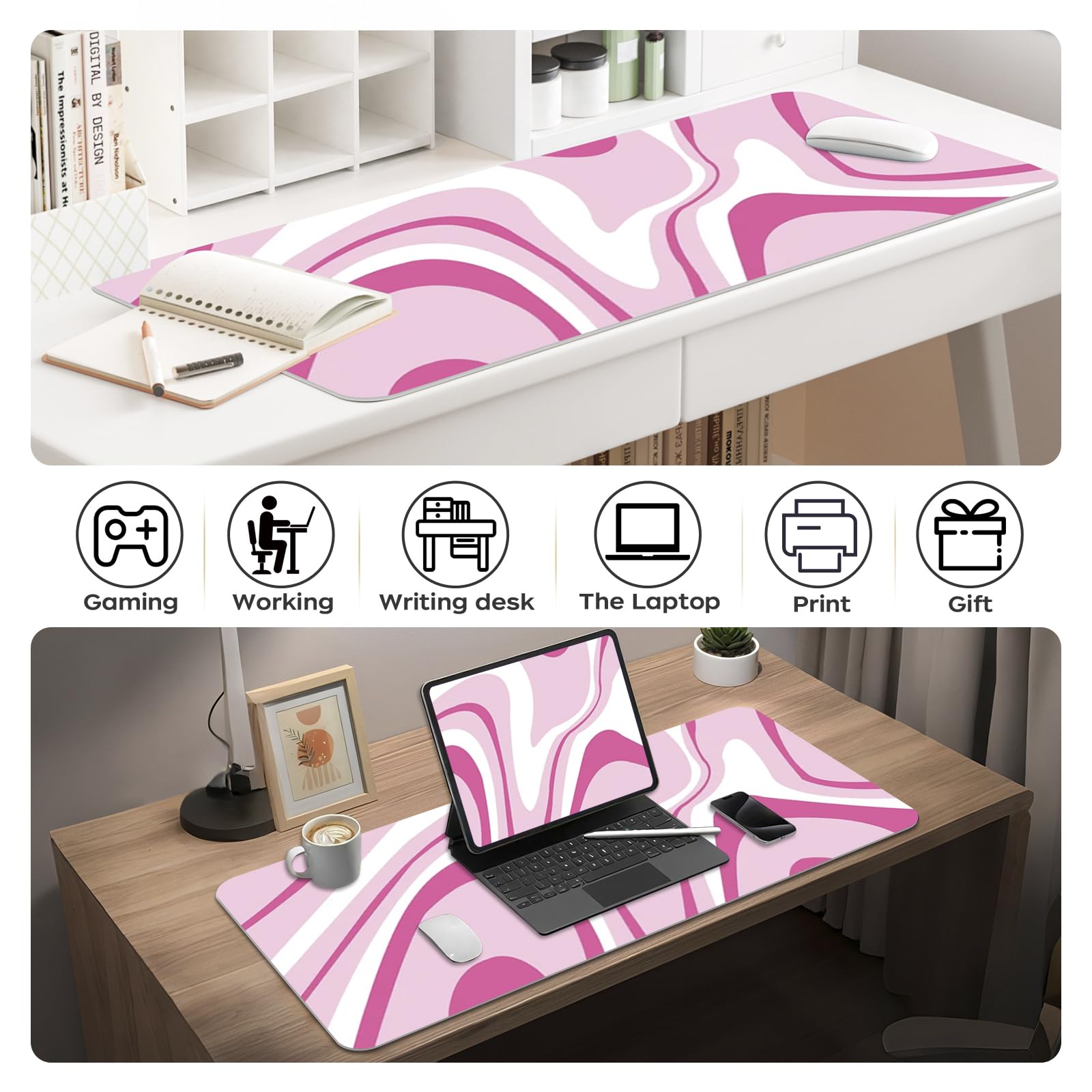 Large Desk Mat 35.4" x 15.7", PU Leather Desk Mats Mouse Pad Protector, Large Mouse Pad Non-Slip