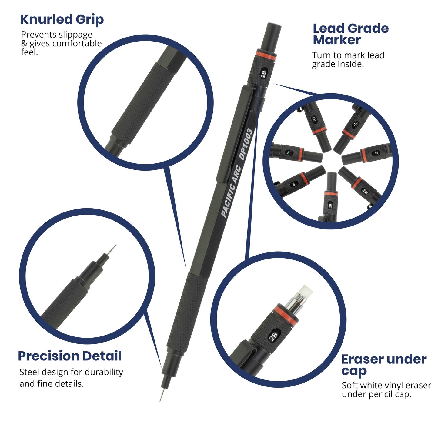 Pacific Arc Chromagraph Metal Mechanical Pencil .3 mm Black Barrel Mechanical Pencil with Built In
