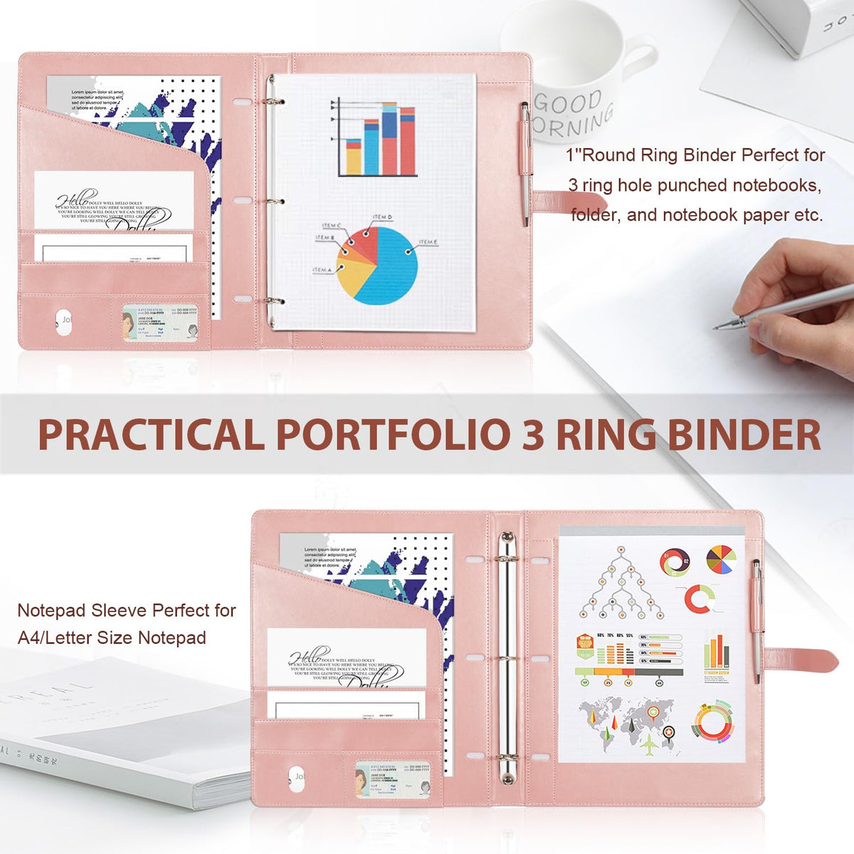 Toplive Padfolio 3 Ring Binder Organizer for Women, Business Portfolio for Women A4 Letter Size PU