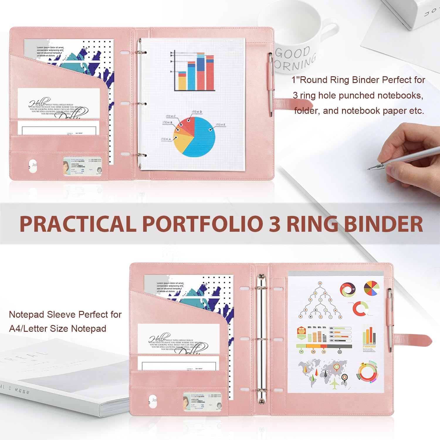 Toplive Padfolio 3 Ring Binder Organizer for Women, Business Portfolio for Women A4 Letter Size PU