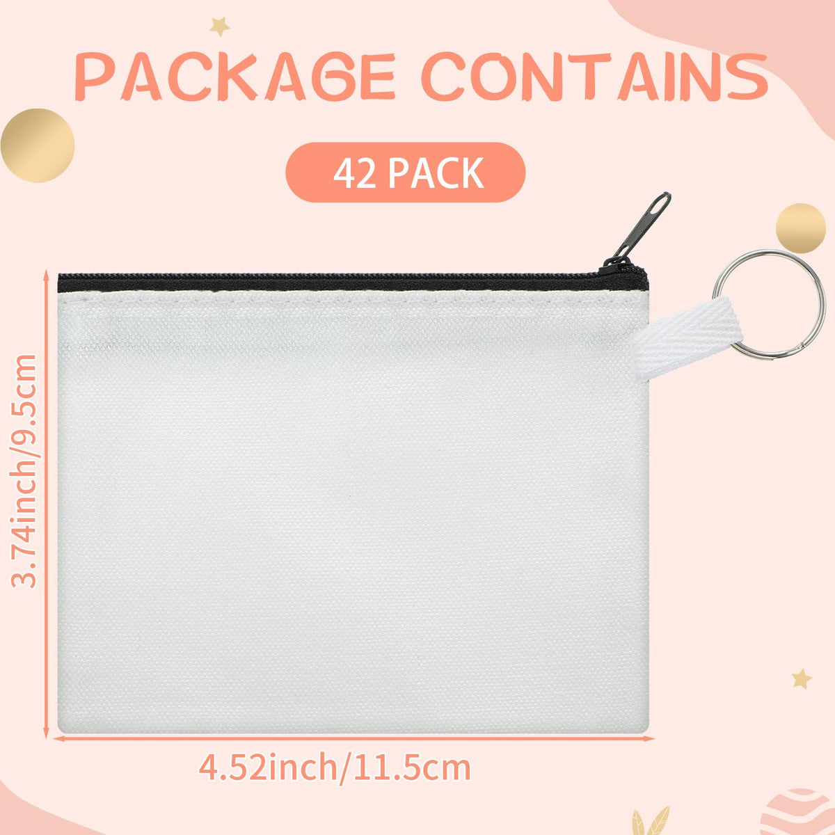 Frienda 42 Pcs Sublimation Blank Coin Purse Small Canvas Makeup Bags, Black