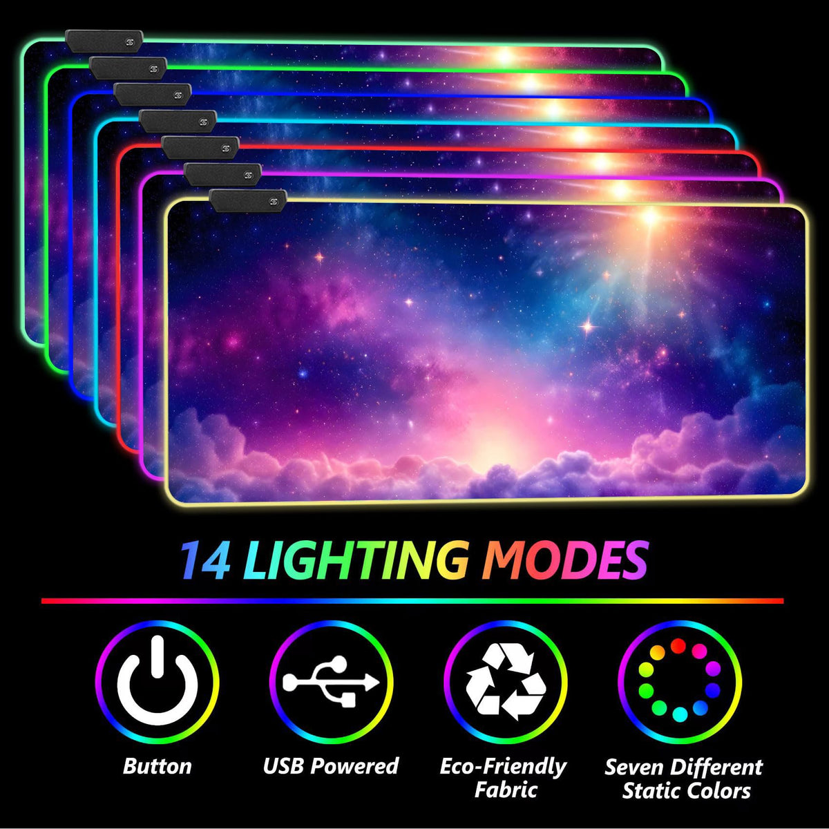 DINKY RGB Gaming Mouse Pad, Large Mousepad with Led Light, Desk LED Keyboard Pad, Non-Slip Rubber