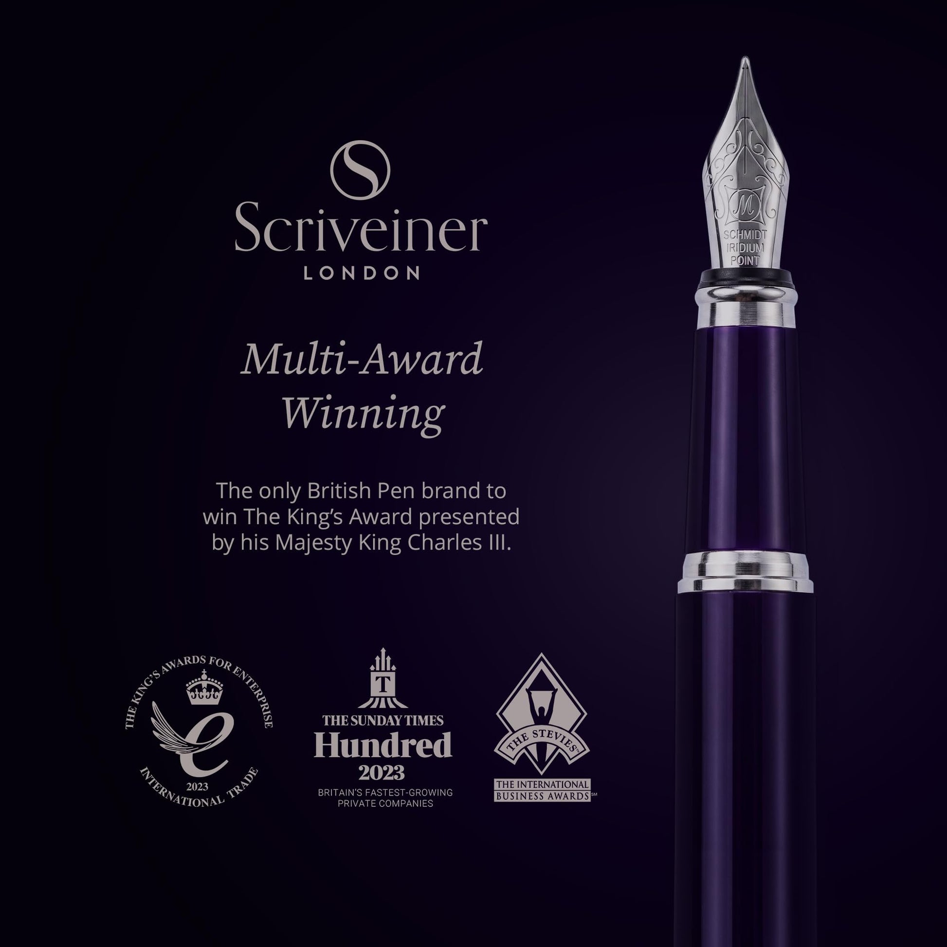 Scriveiner Luxury Fountain Pen - Aubergine, Schmidt Gilded Nib (Medium), Converter, Best Pen Gift