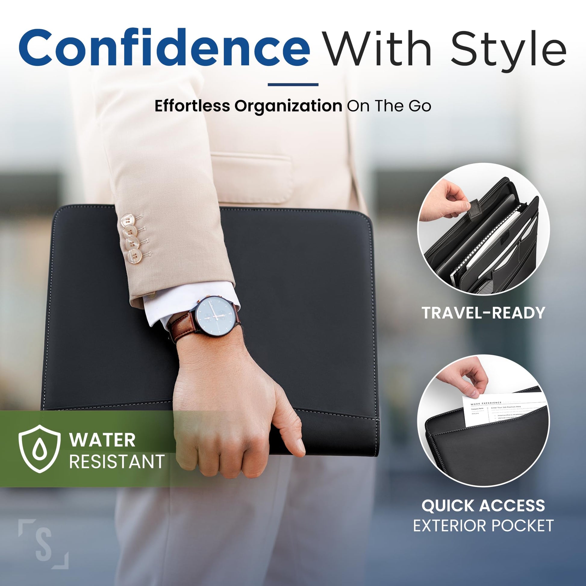 STYLIO Zipper Padfolio Portfolio Binder Organizer | Faux Leather Portfolio for Resume, Documents