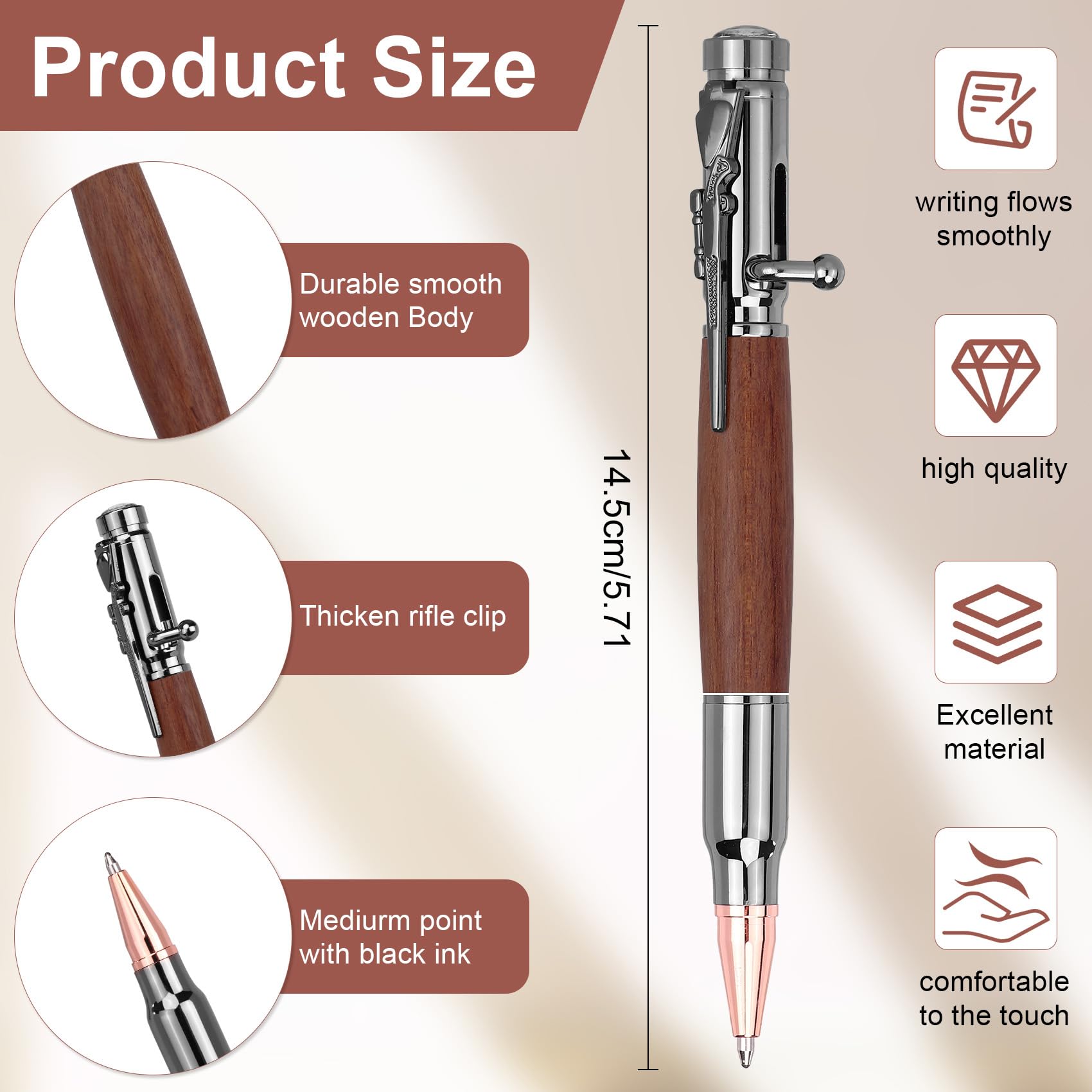 4 Sets Bolt Bullet Pens Set Bolt Action Pen with Compass Rifle Clip Extra Black Refills Gift Box