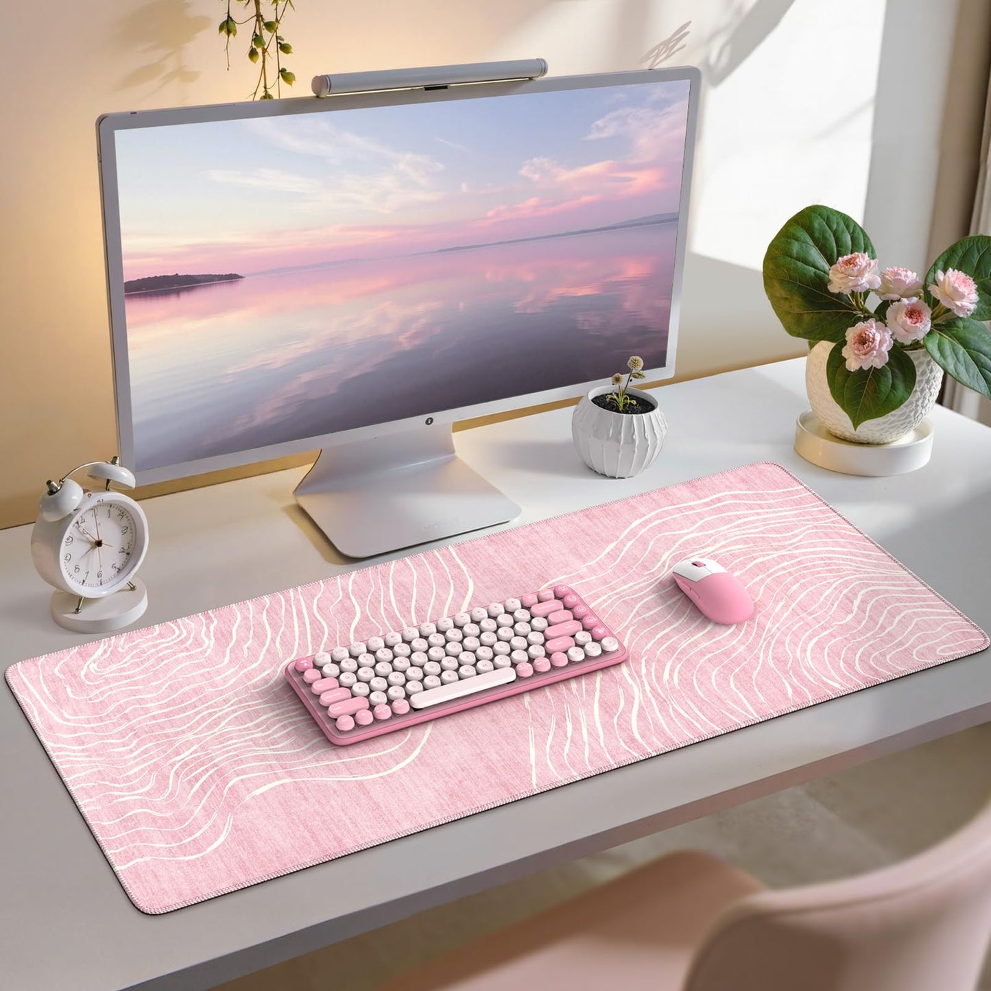 iCasso Large Desk Mat Pink,Big Mouse Pad with Stitched Edges