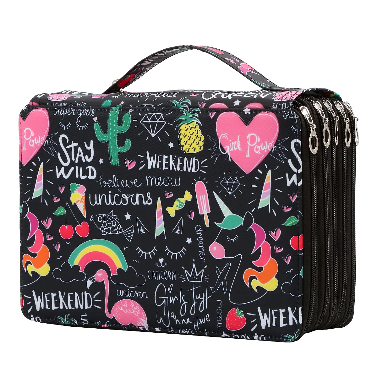 Lbxgap 250 Slots Pencil Case 5-Layer Zipped Holder w/Handle