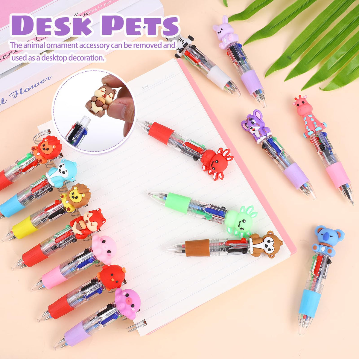 BESARME 48 Packs Safari Animal Multicolor Pen in One, Fun Pens for Kids