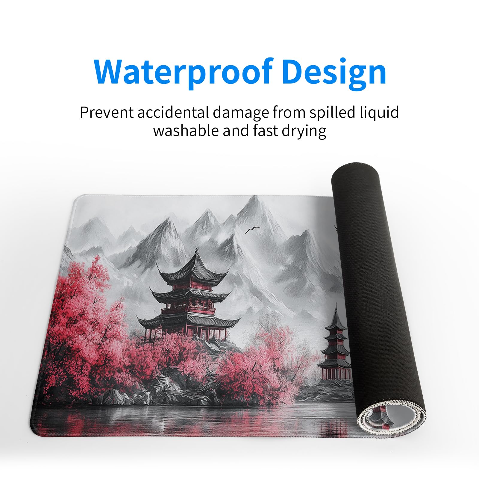 Retro Cherry Blossoms Mouse Pad 31.5x11.8 Inch White Full Desk Japanese Mousepad Extended Large