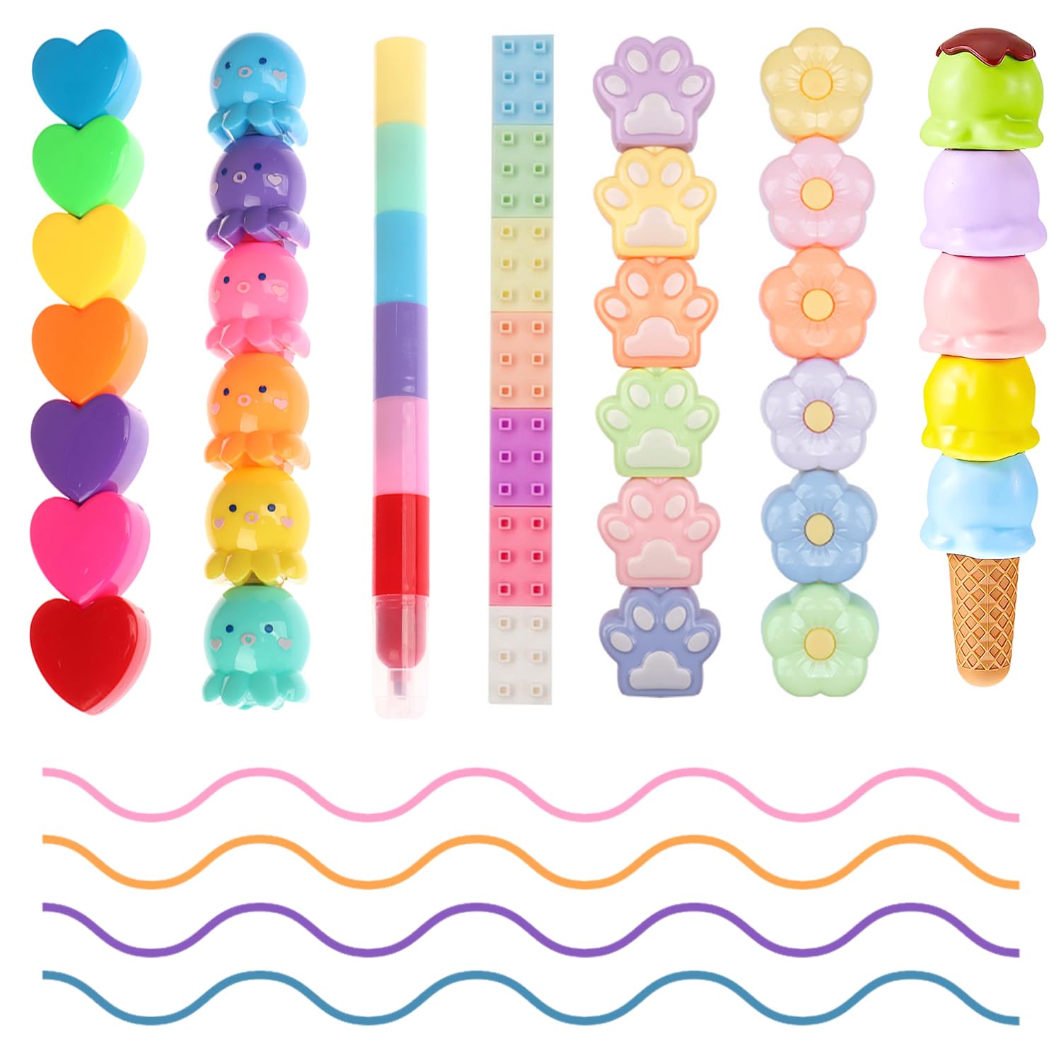 CNYMANY 7 packs (38 pcs) Mini Highlighter Pens, Pastel Colourful Highlighters Cute Stackable Kawaii