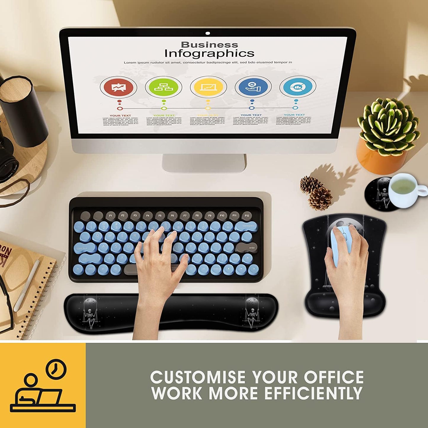 Keyboard Wrist Rest and Mouse Pad Wrist Support Set, Ergonomic Gel Mouse Pad Wrist Rest with