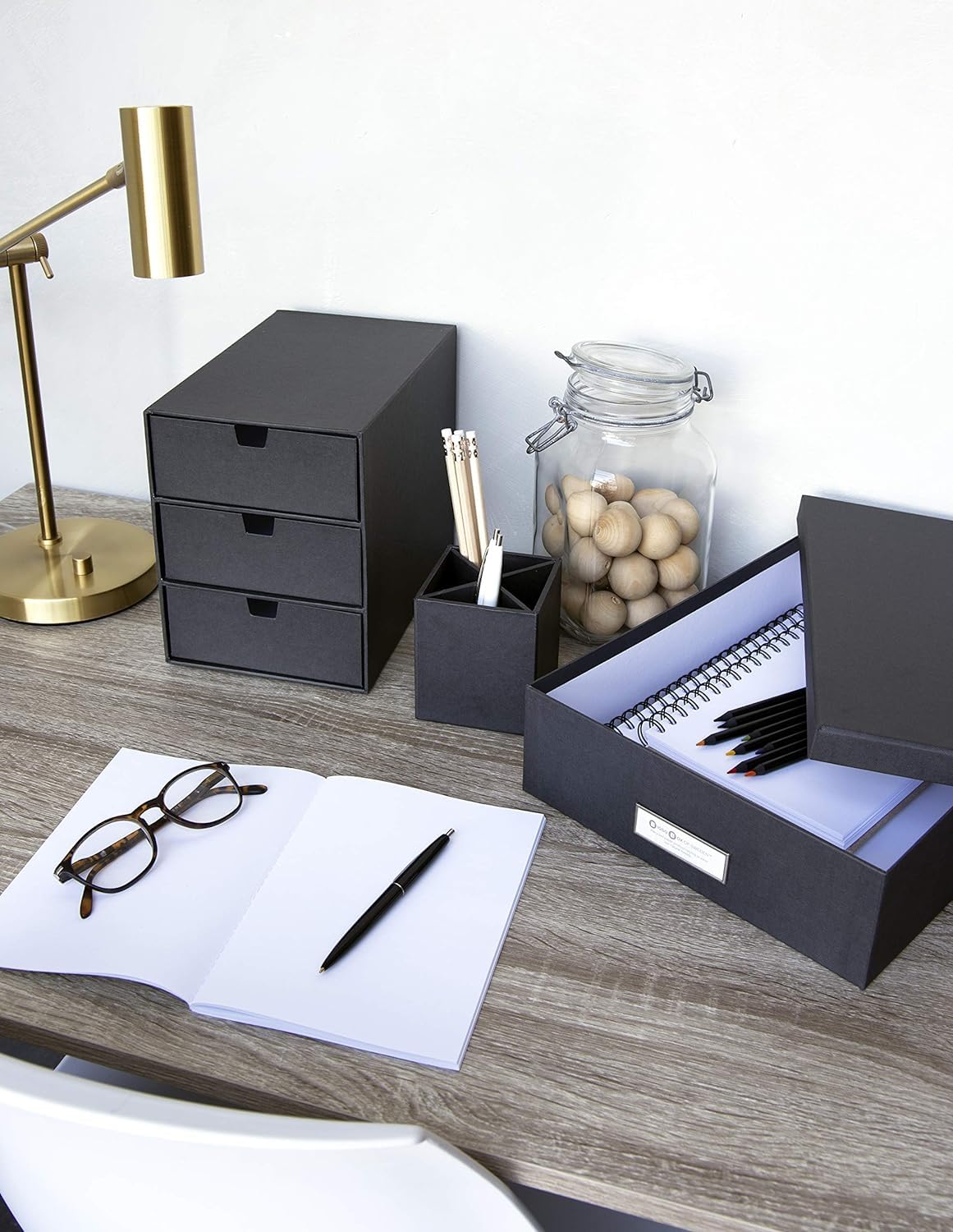 Bigso Box of Sweden Ingrid 3-Drawer Fiberboard Desk Organizer Drawers | Durable Desk Storage