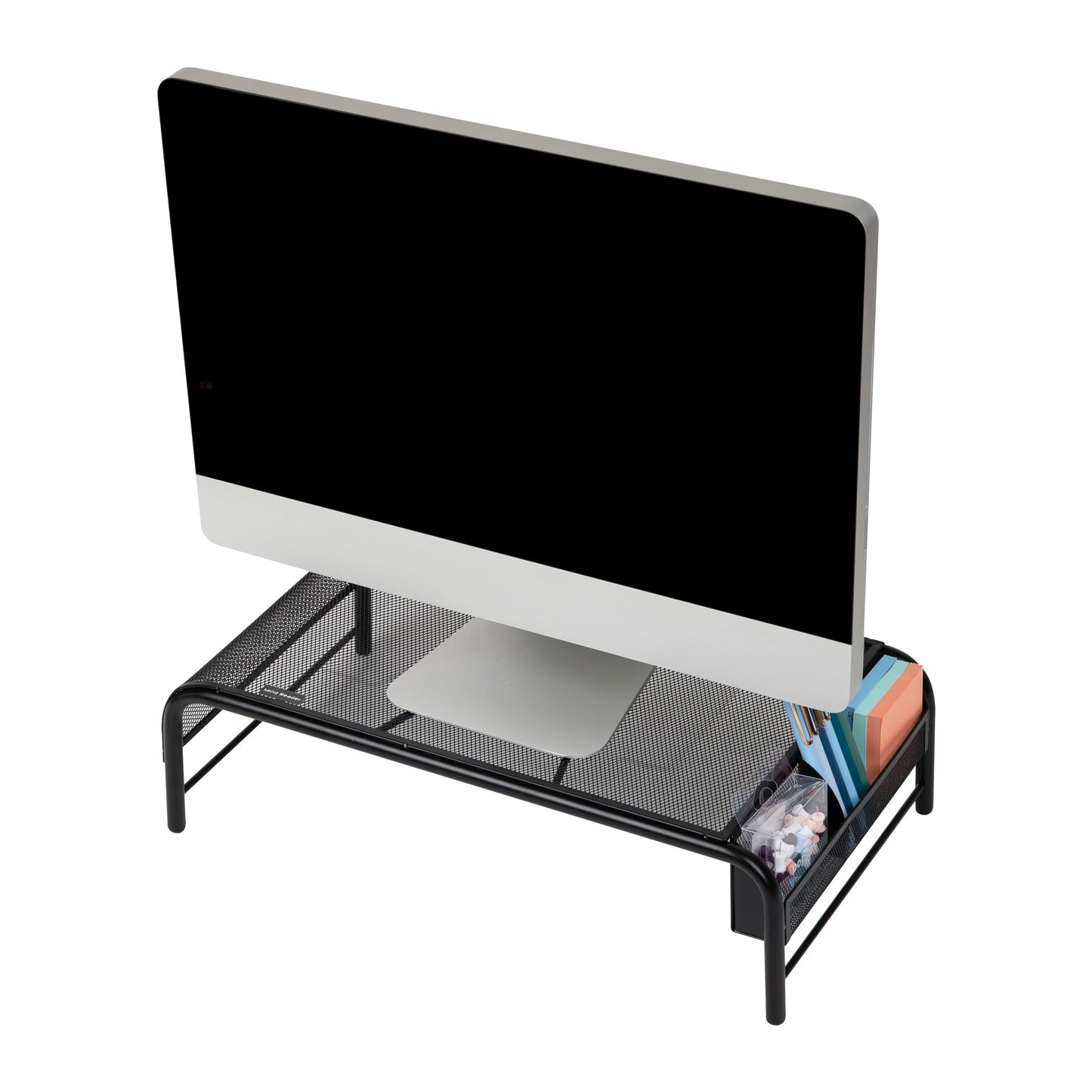Mind Reader Monitor Stand, Ventilated Laptop Riser, Desktop Organizer, Side Storage, Metal Mesh