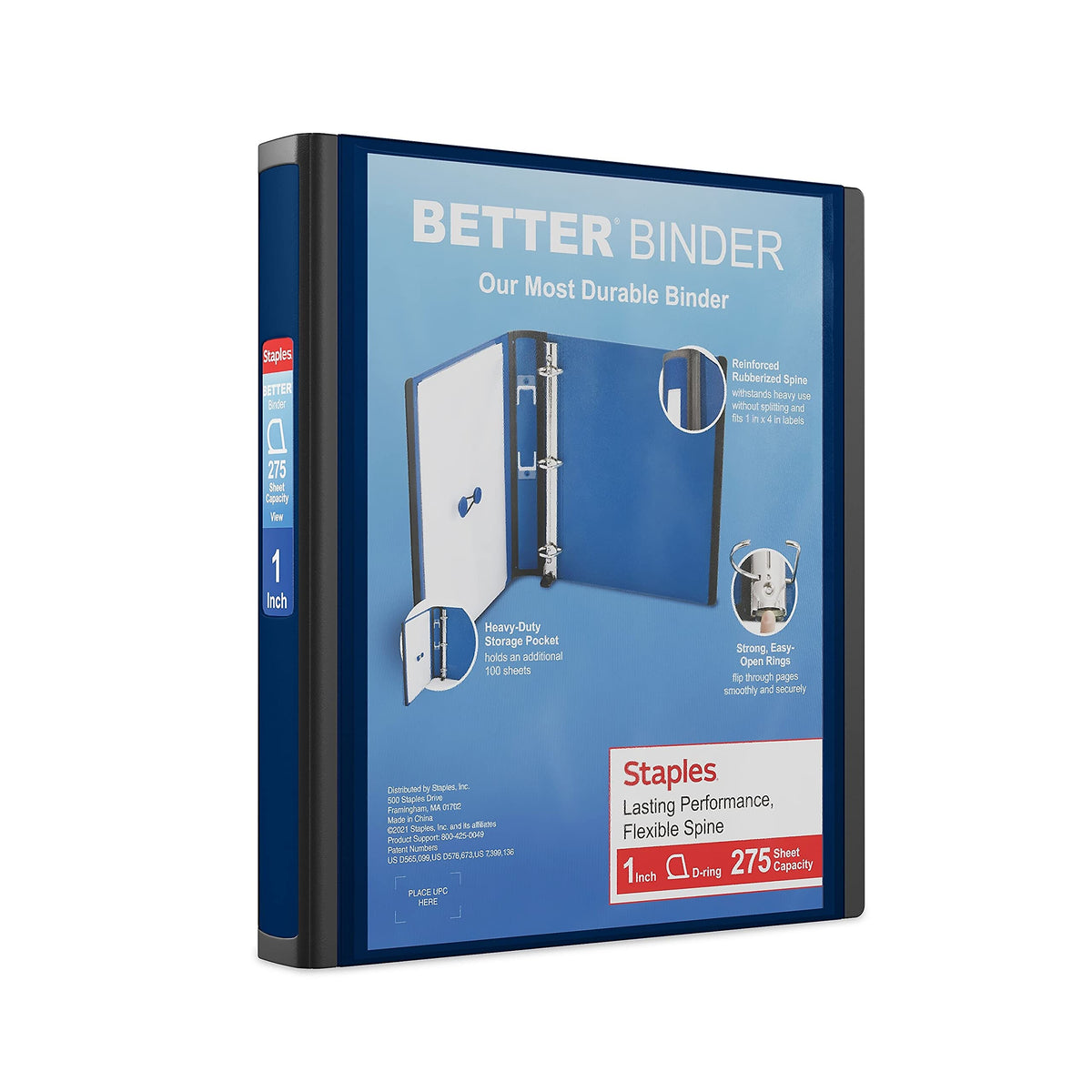 Staples Better Binder, 1 Inch 3-Ring, Navy Blue, Locking Rings, 3-Pk