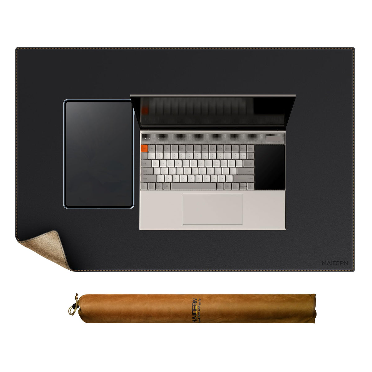 MAIDERN Cork & Leather Desk Mat, 31.5” x 24” Large Desk Pad (Black)