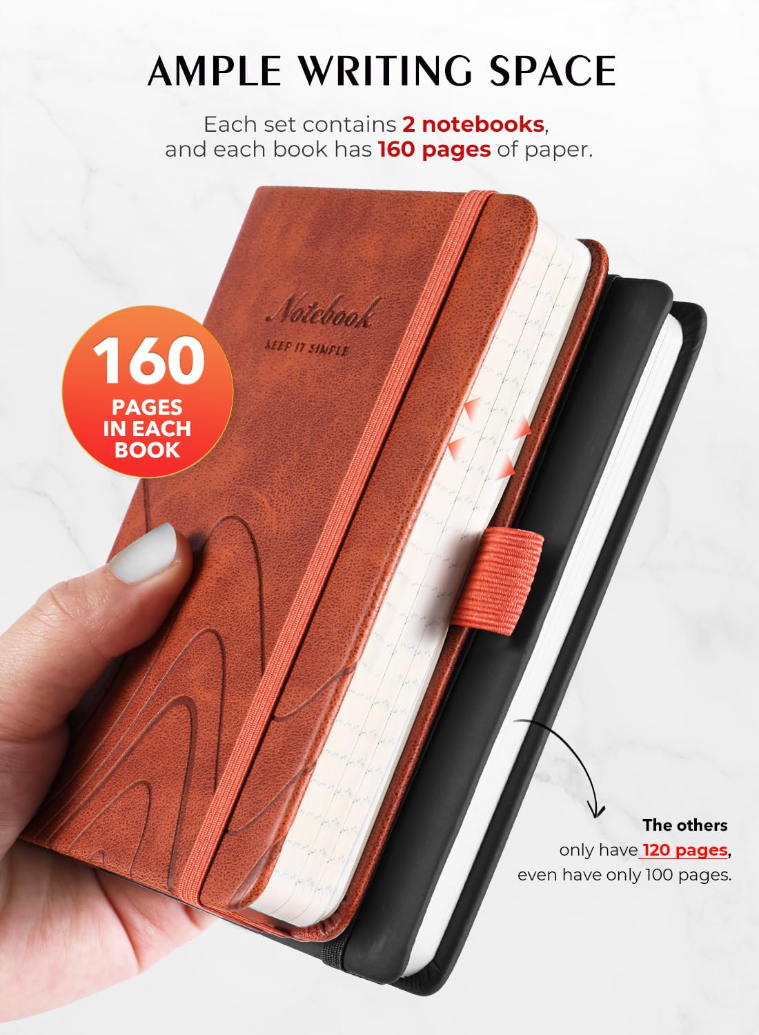 AISBUGUR Pocket Notebook 3.7" x 5.7" Small Notebook 2 Pack, Brown
