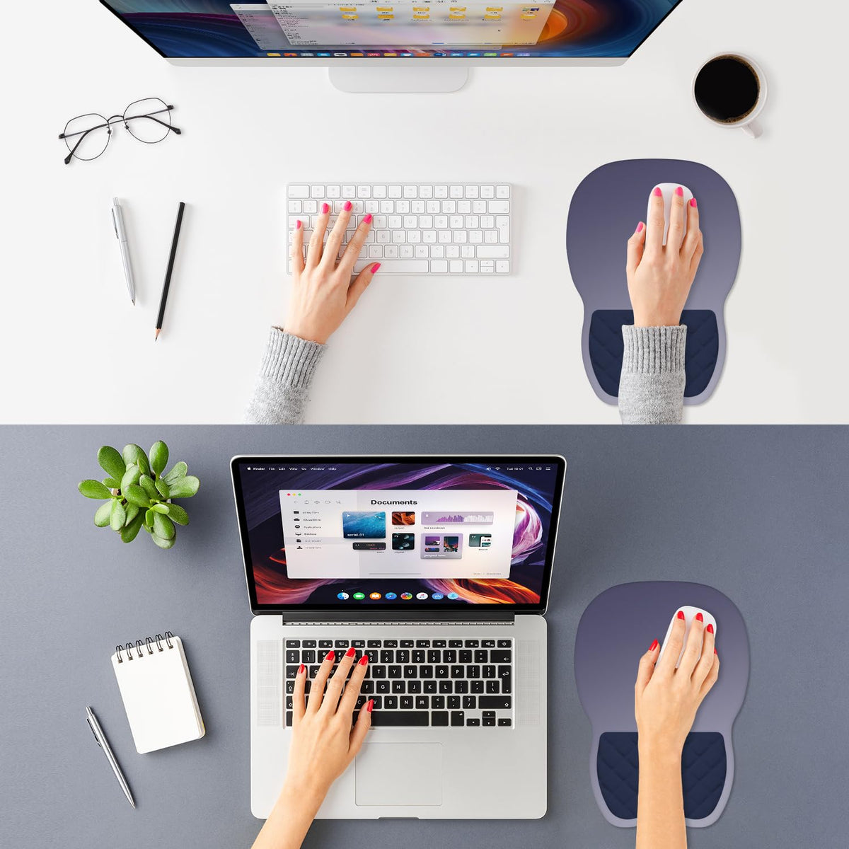 ITNRSIIET Ergonomic Mouse Pad Wrist Support with Memory Foam Massage Bulge & Non-Slip PU Base