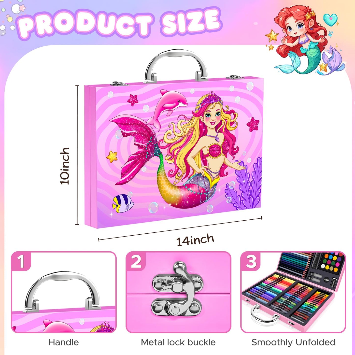 homicozy Art Supplies Kit for Kids Ages 4-12,Mermaid Art Case Coloring Set,Drawing Kits with
