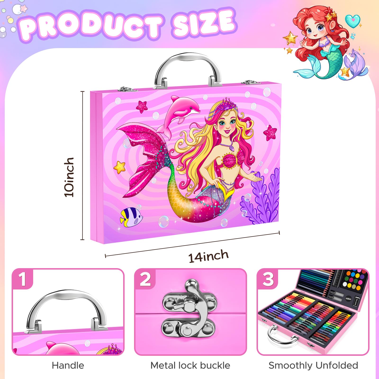 homicozy Art Supplies Kit for Kids Ages 4-12,Mermaid Art Case Coloring Set,Drawing Kits with
