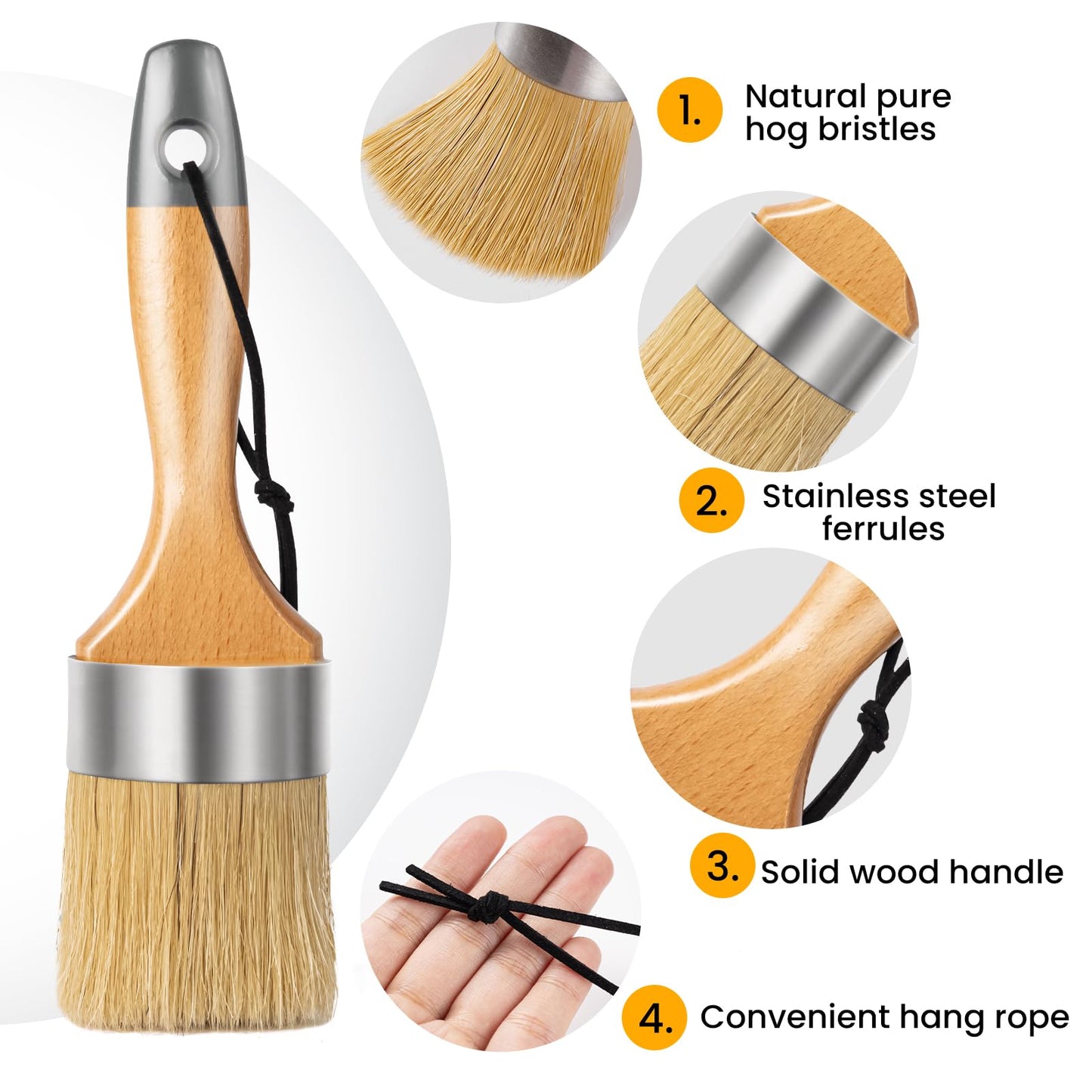YiBaiBrush Chalk Paint Brush, Wax Paint Brush Set of 5, Natural Bristle