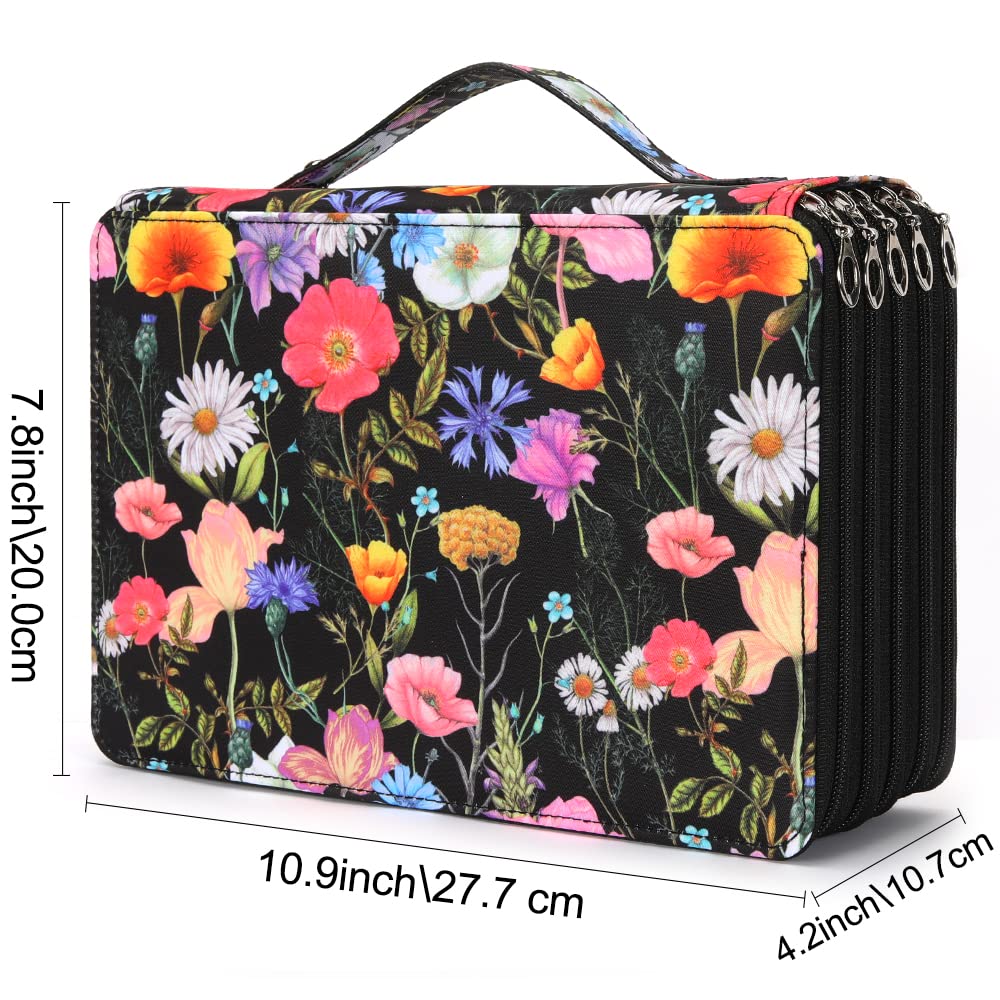 Vomgomfom 252 Slots Pencil Case 5-Layer PU Leather, Handle, Black Rose