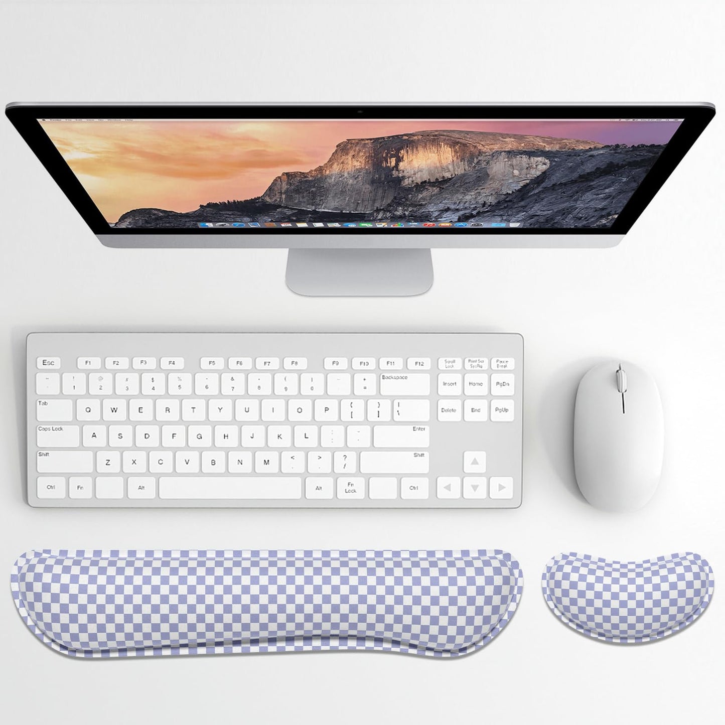 Dapesuom Enlarge Keyboard Wrist Rest Set, Memory Foam, Non-Slip, Lilac Grey