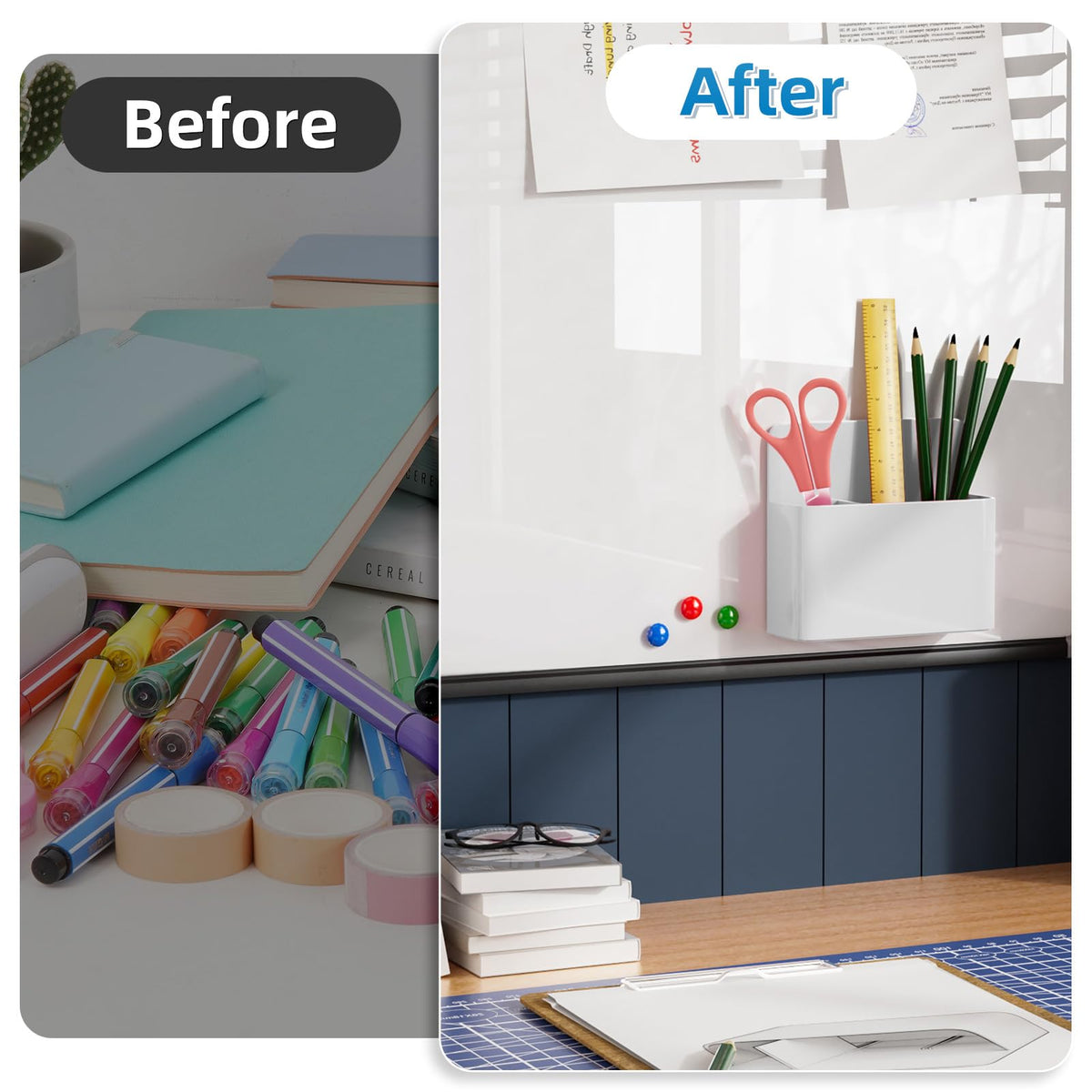 Mabrasse 8p Magnetic Dry Erase Marker Holder,Pen and Eraser Holder for Whiteboard, Magnet Pencil