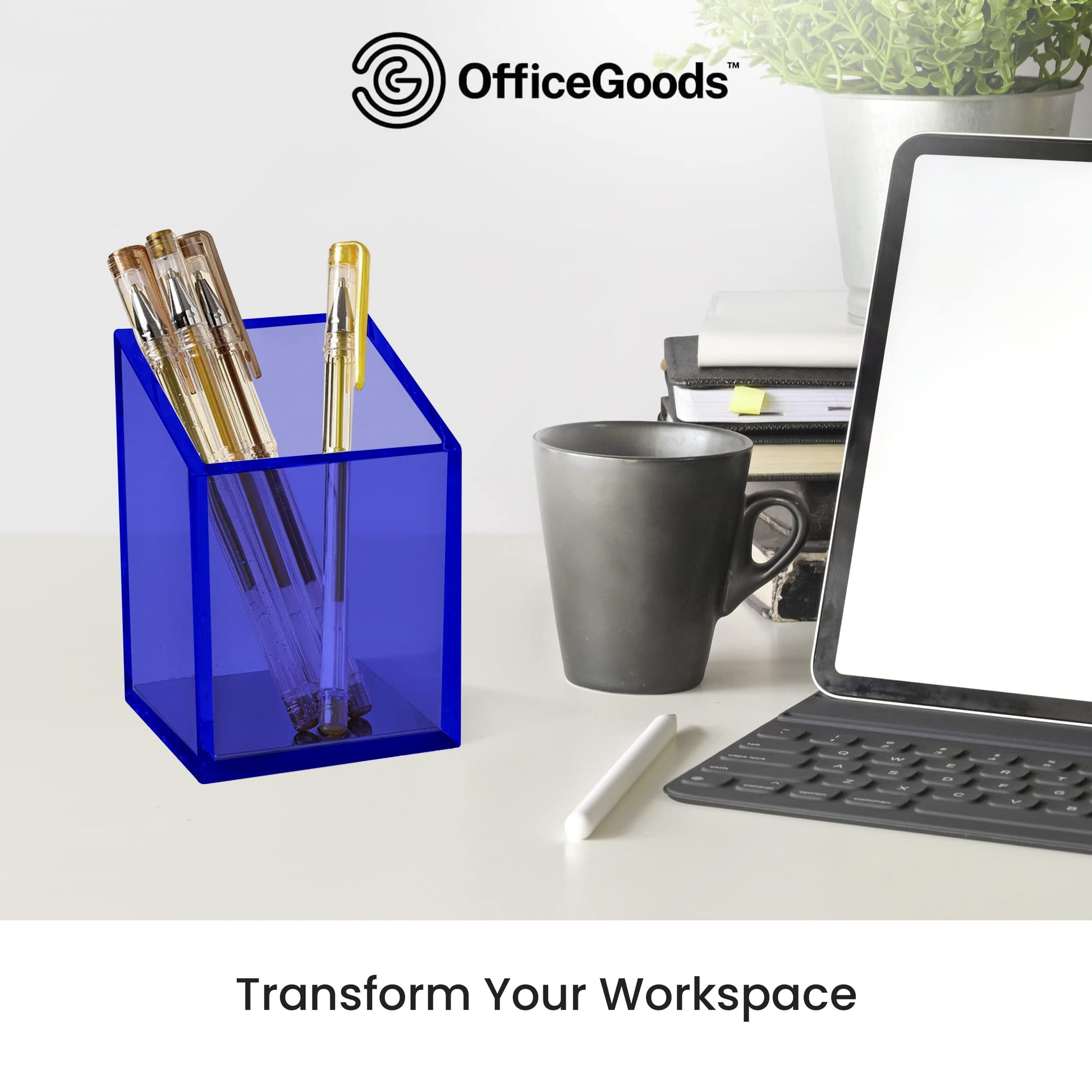 OfficeGoods Acrylic Pen and Pencil Holder, Blue