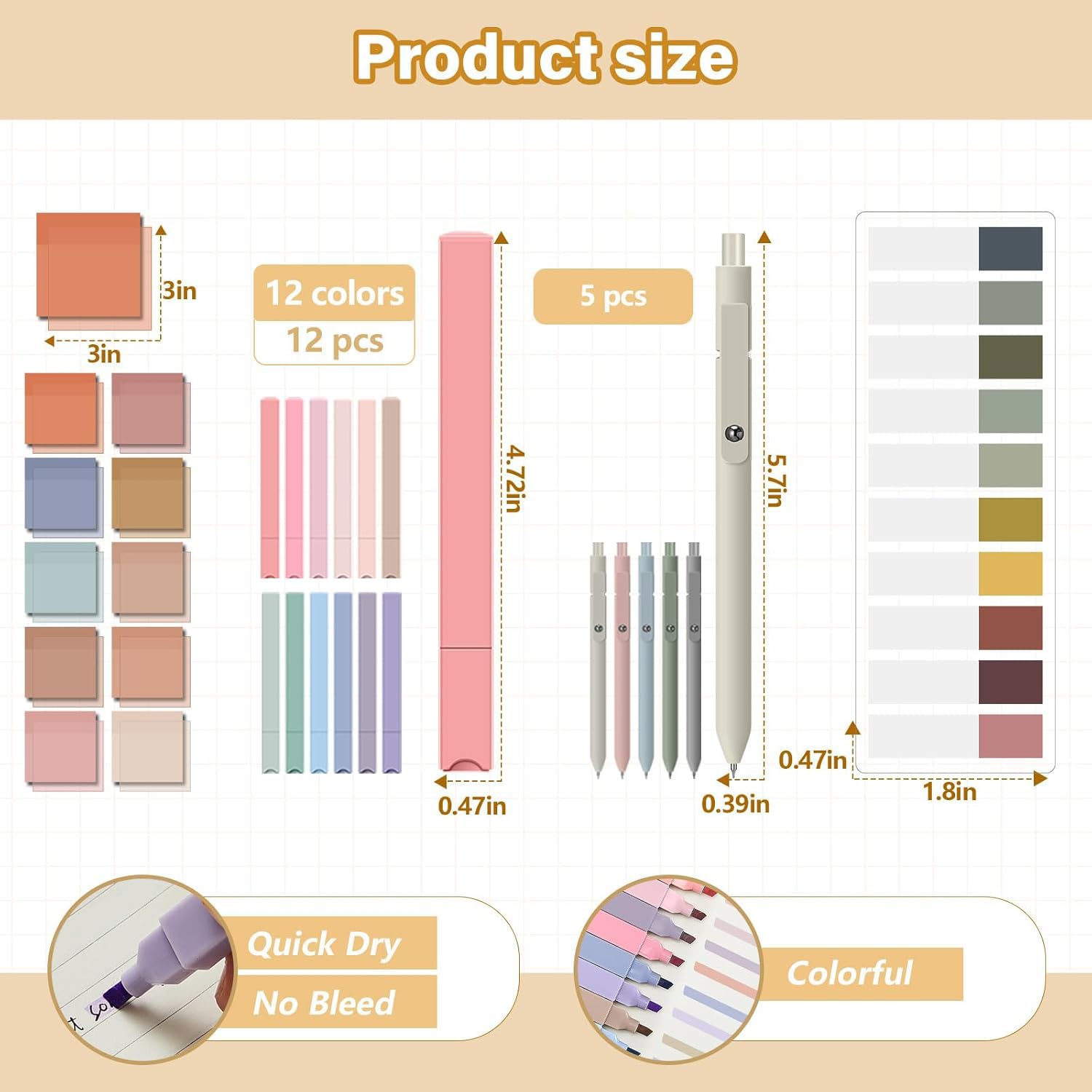 Jutom 39 Pcs Aesthetic Book Annotation Kit,Khaki,Cute Style
