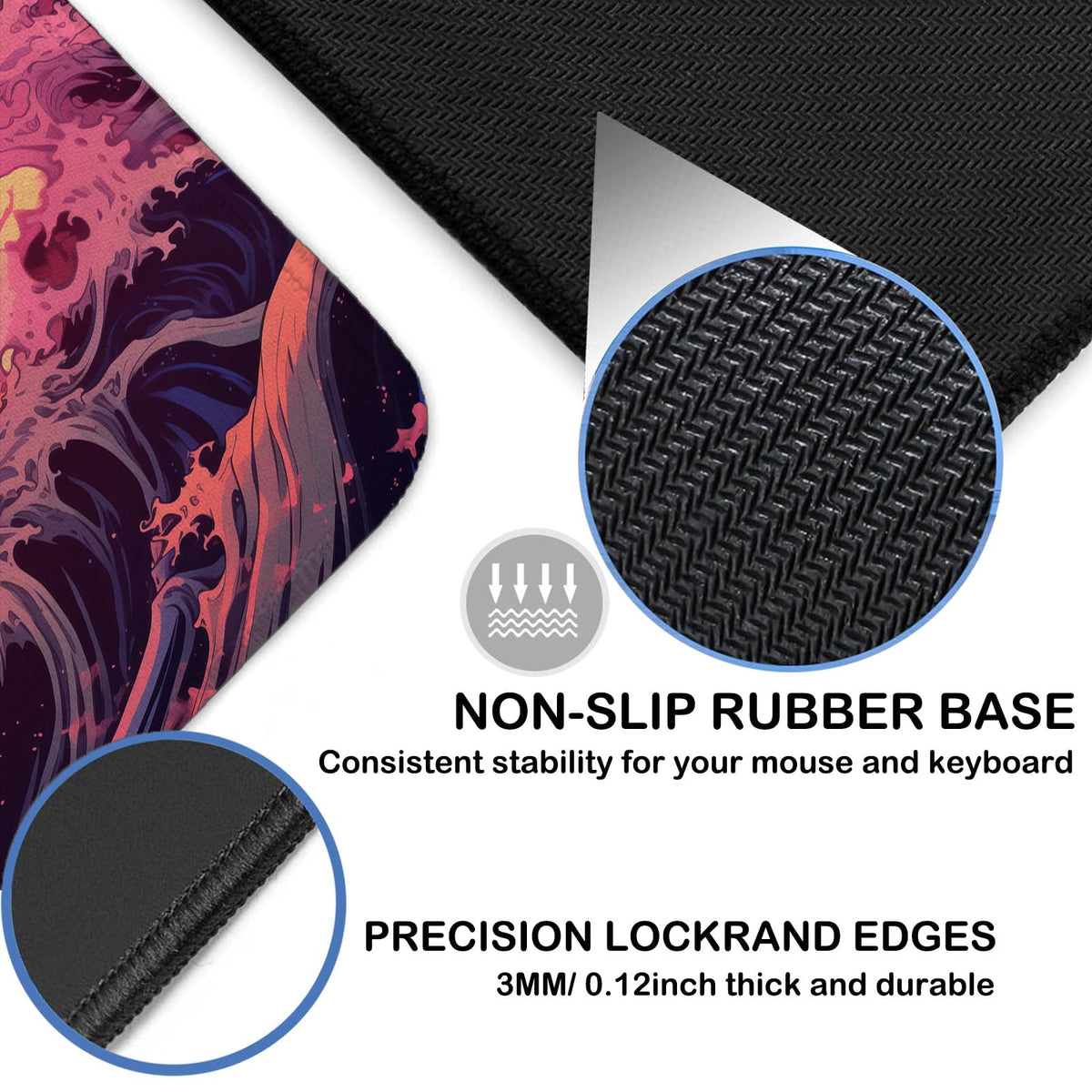Japanese Sea Wave Large Gaming Mouse Pad with Stitched Edges, 31.5" x 15.7" Large Extended Computer