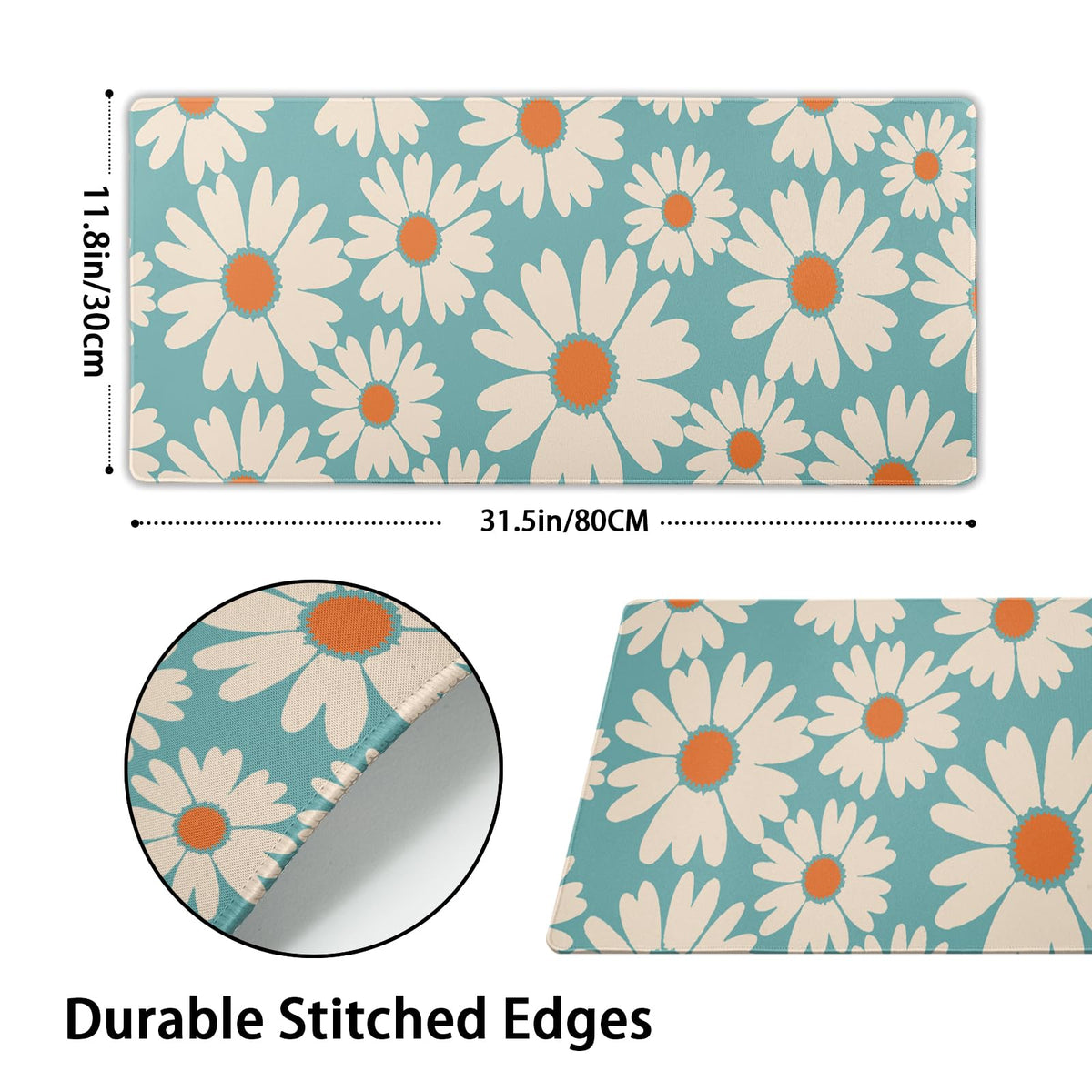 Cute Daisy Flowers Mouse Pad Gaming 31.5x11.8 in Floral Desk Mat Extended Anti-Slip Big Mousepad