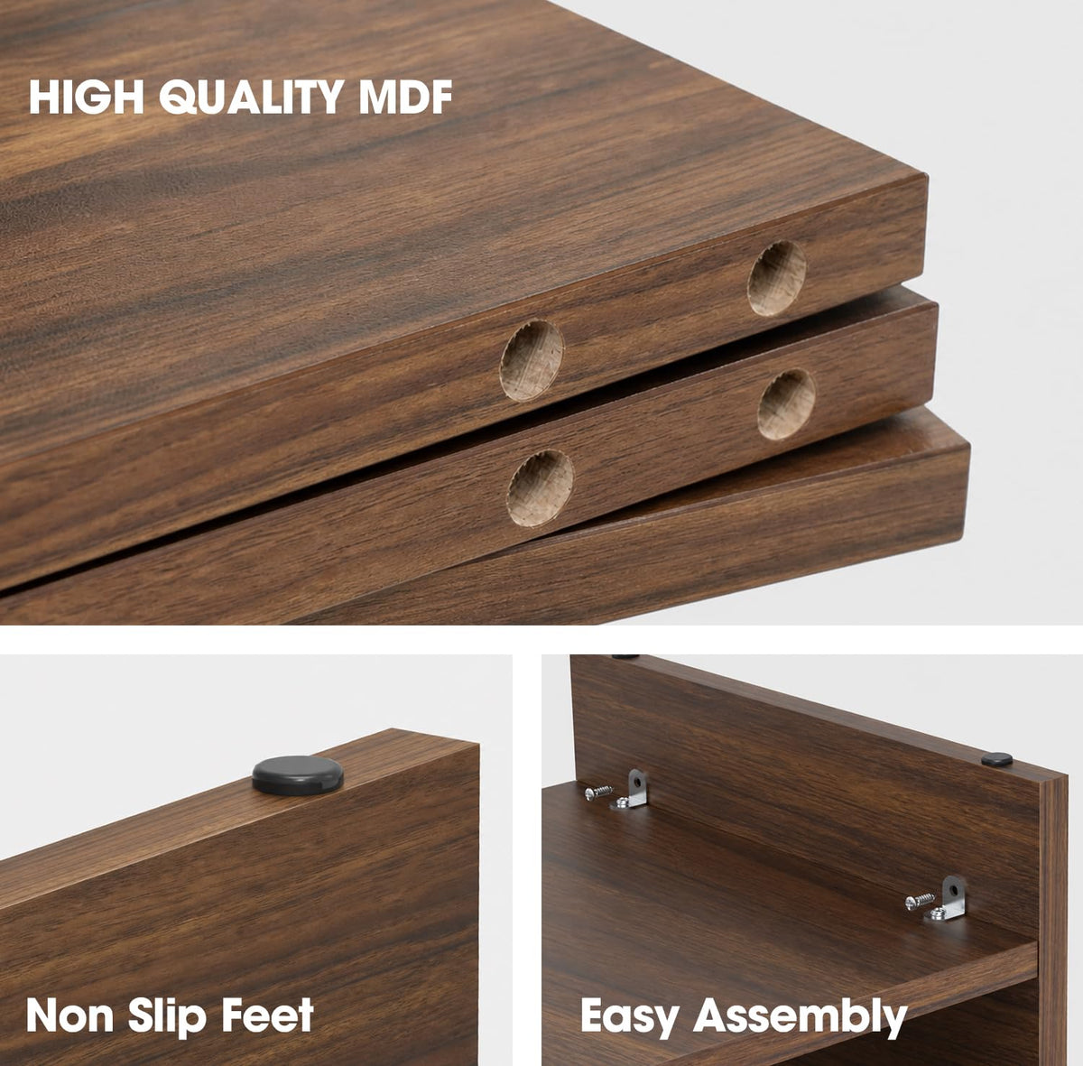 FITUEYES Wooden Monitor Stand Riser, 2-Tier Desk Storage Shelf, Brown