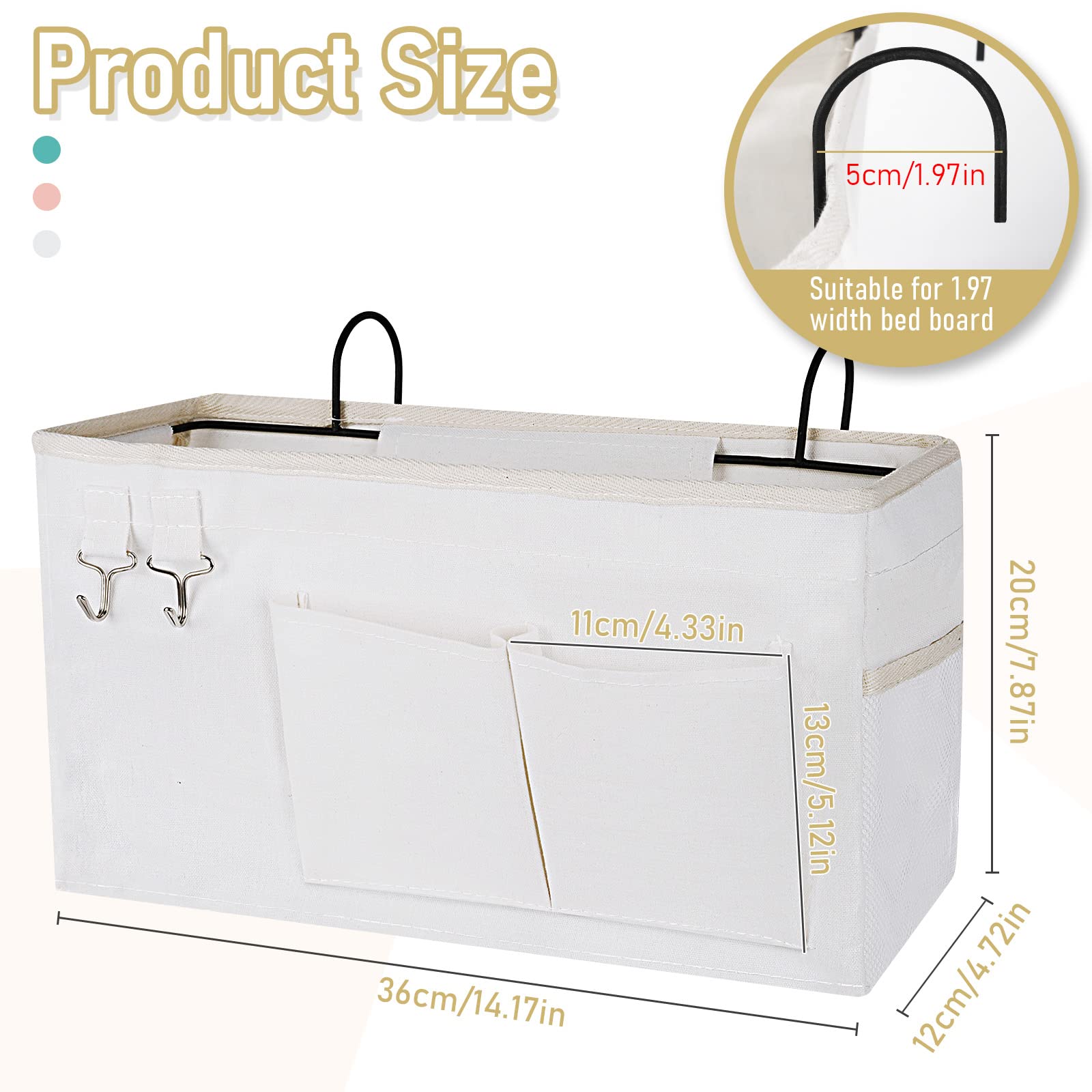 Frjjthchy Bedside Caddy Organizer Hanging Storage Bag Bunk Bed 2Pack White