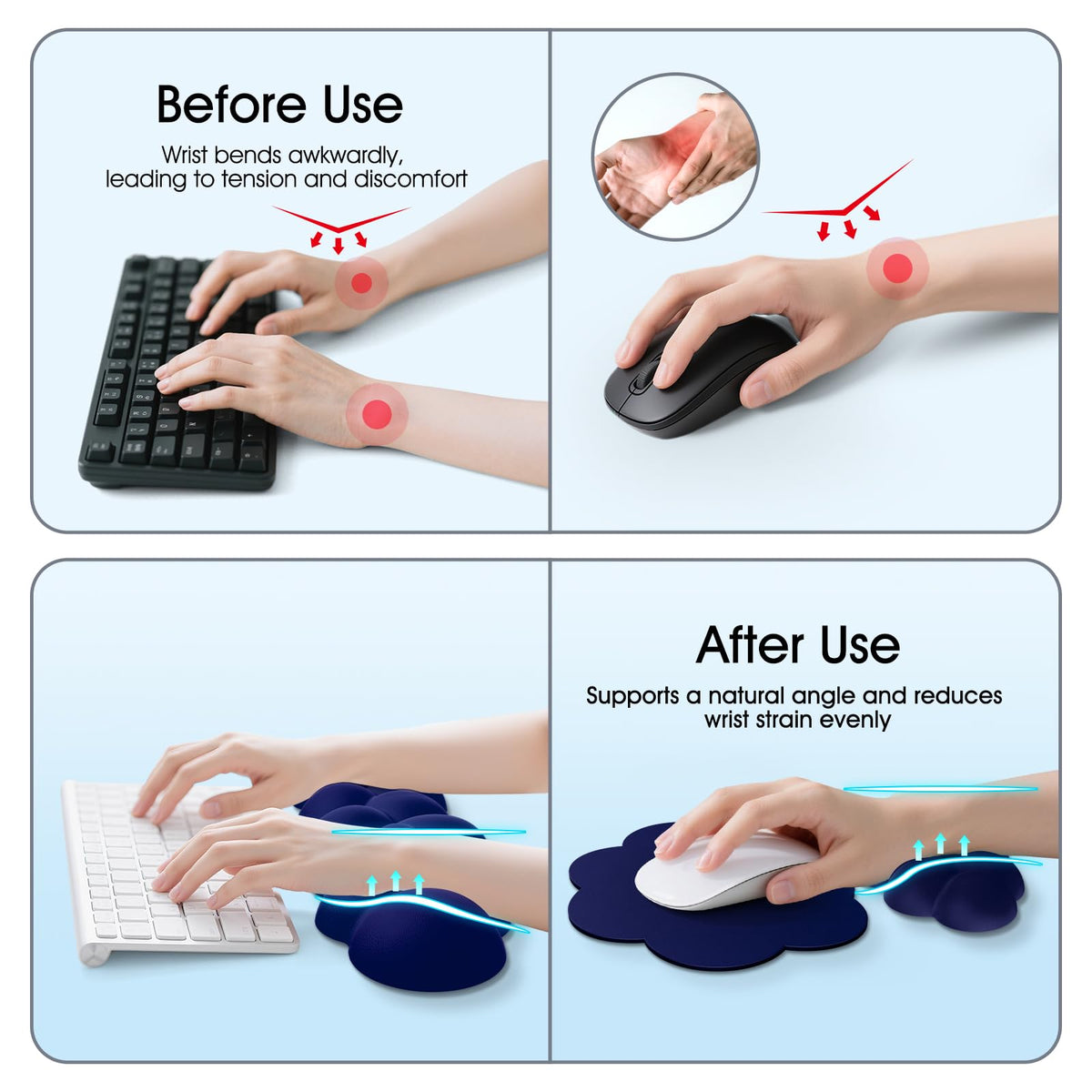 Retuhapy Cloud Wrist Rest Keyboard Cushion and Cloud Mouse Pad, Dark Blue