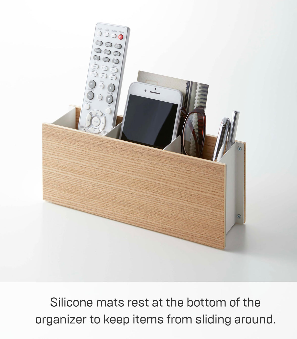 YAMAZAKI Home Rin Desk Organizer - Tv Remote Control And Pen Holder - Small - Steel + Wood