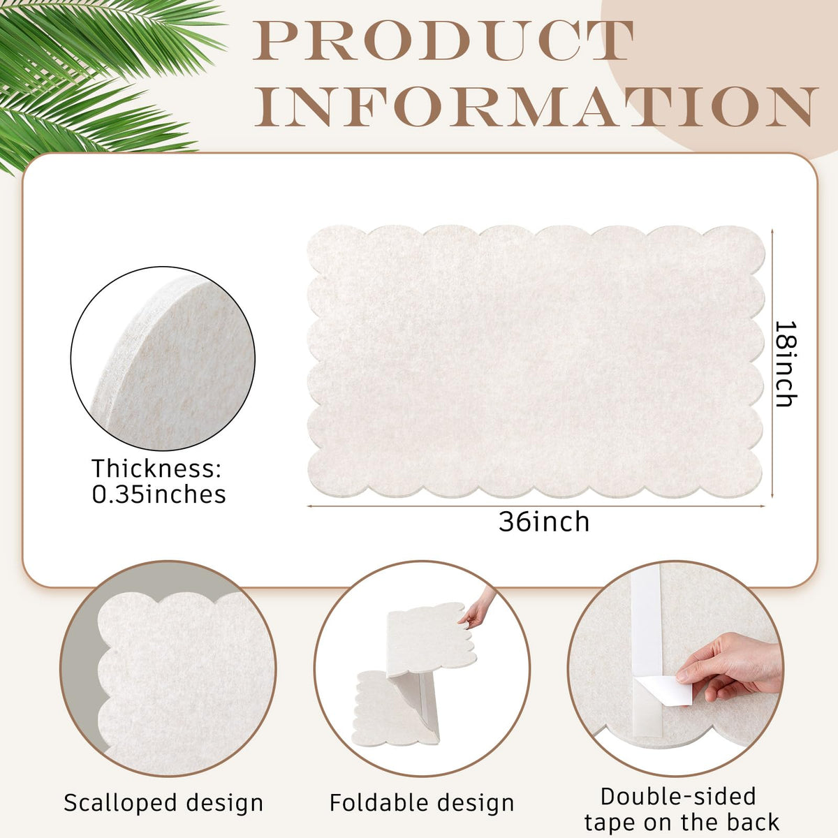 Mooliwe Scalloped Felt Bulletin Cork Board Foldable Beige 36 * 18 Inch
