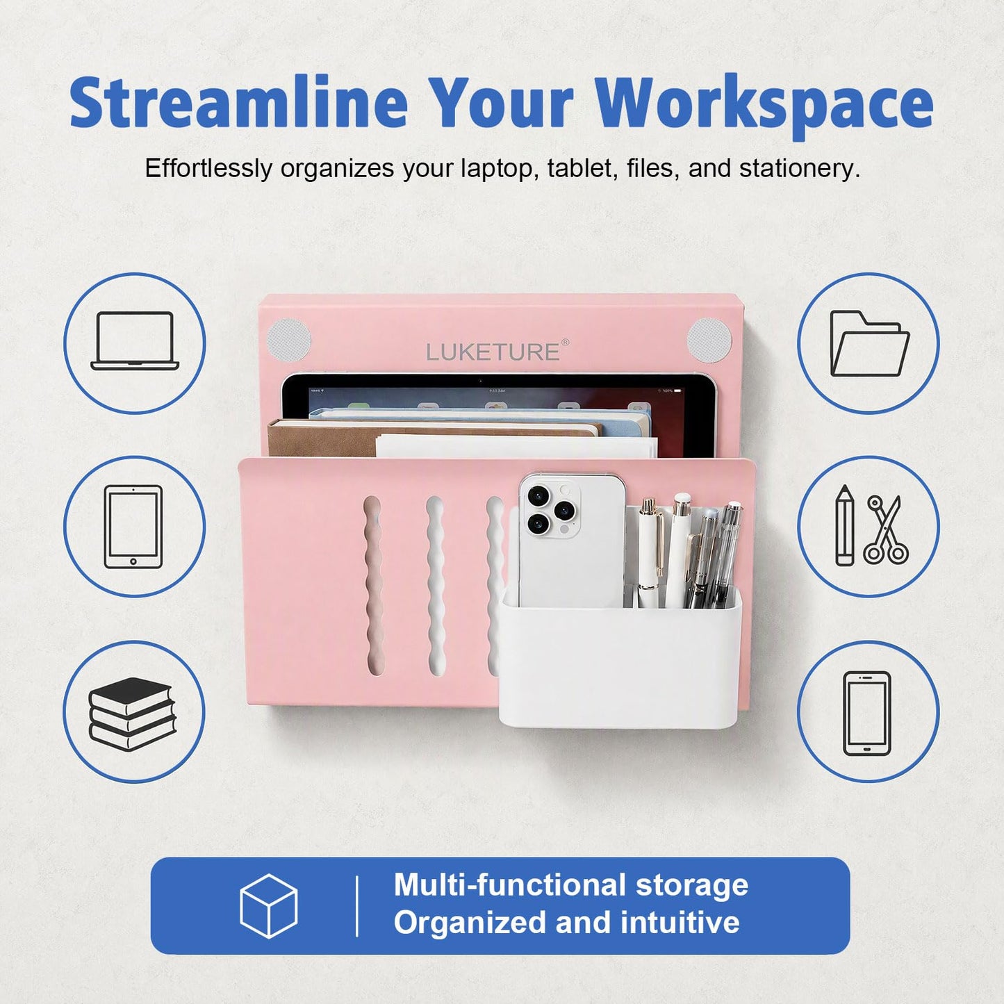 LUKETURE Desk Side Storage Laptop Holder No Drill Clamp On Organizer